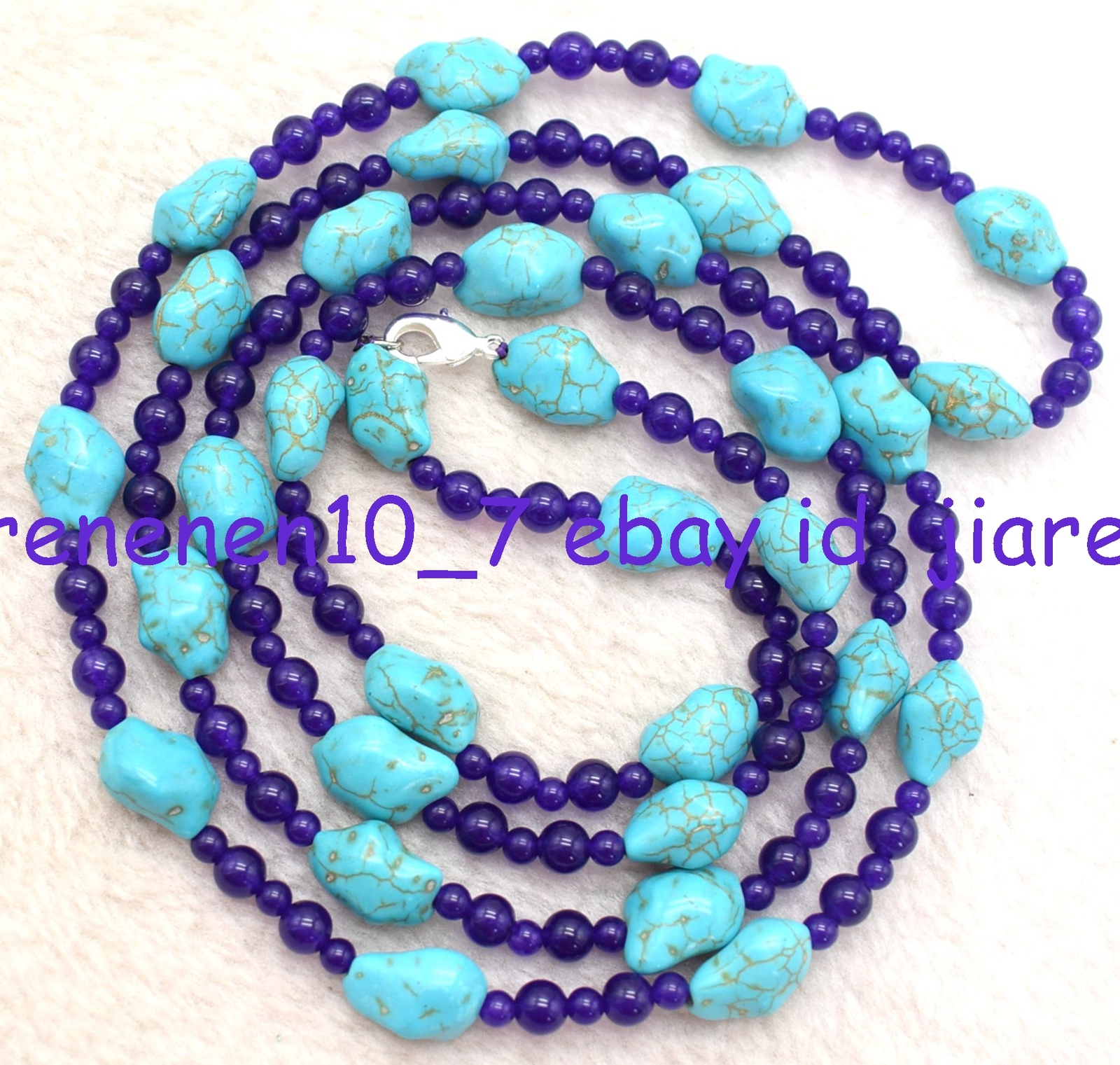 Natural 10x14mm Irregular Blue Turquoise &amethyst Bead Necklace 48in AAA