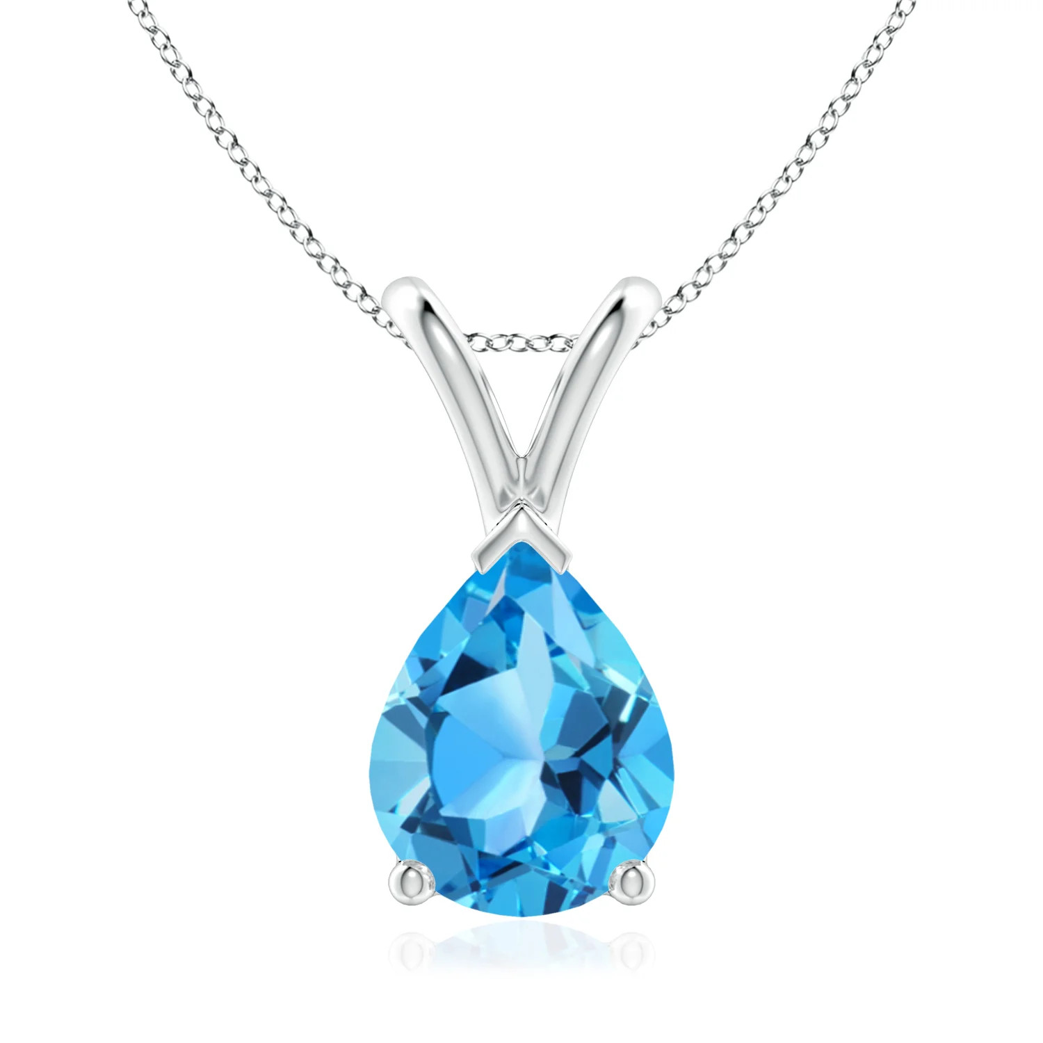 ANGARA 1.9 Ct Pear-Shaped Natural Swiss Blue Topaz Pendant Necklace in Silver