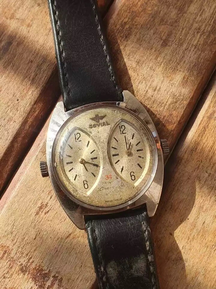 Rare! JOVIAL Dual Time Mechanical Movement 34 Jewels Swiss Men’s Watch