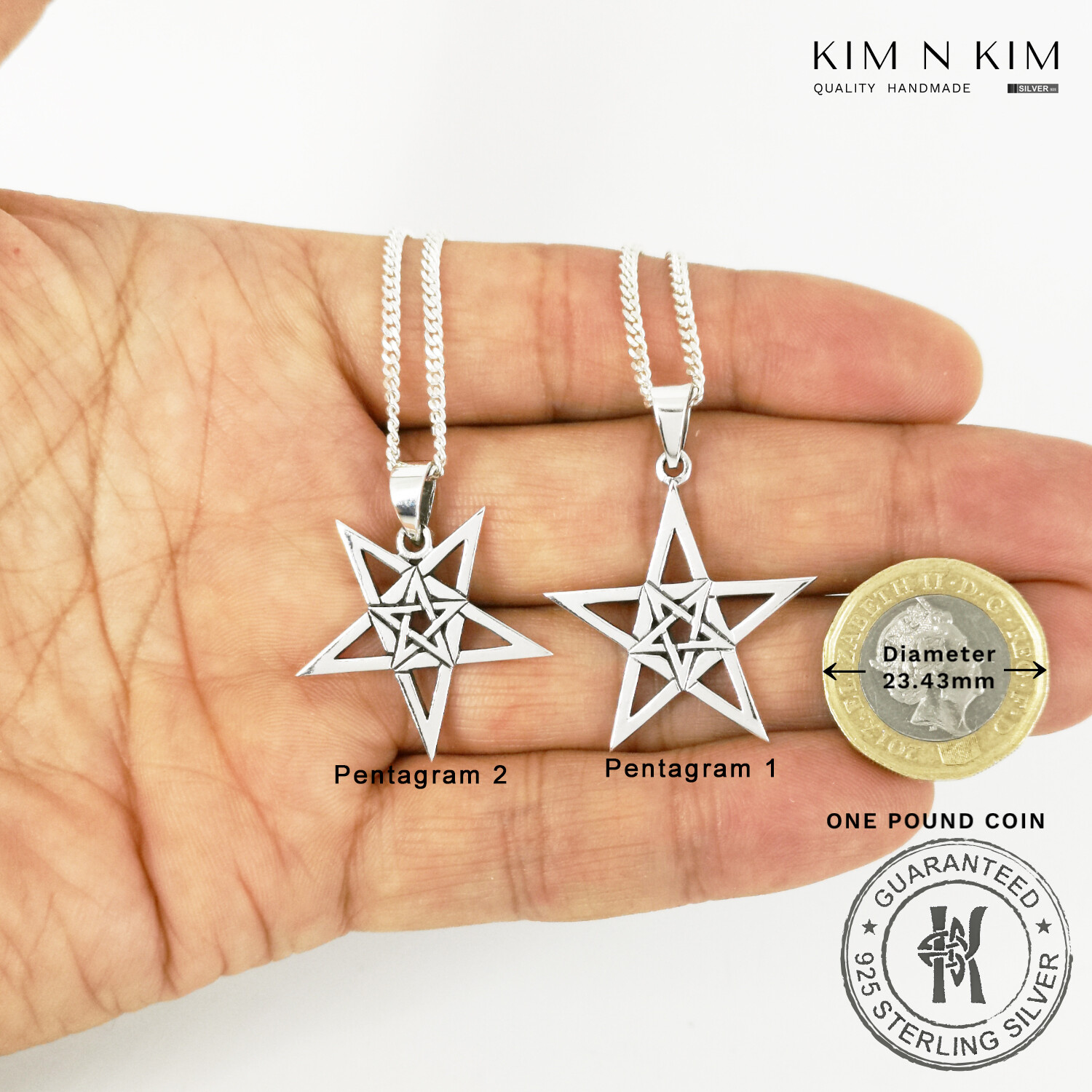 925 Silver Double Pentagram Necklace with Custom Engraving – Handmade✔Solid 925