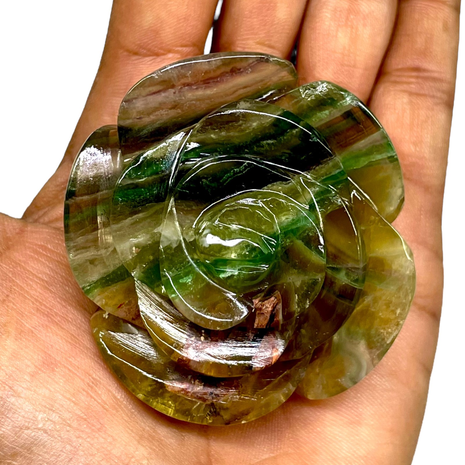 730 Ct Natural Bi Color Fluorite Rose Carving Unique Floral Design Huge Gemstone
