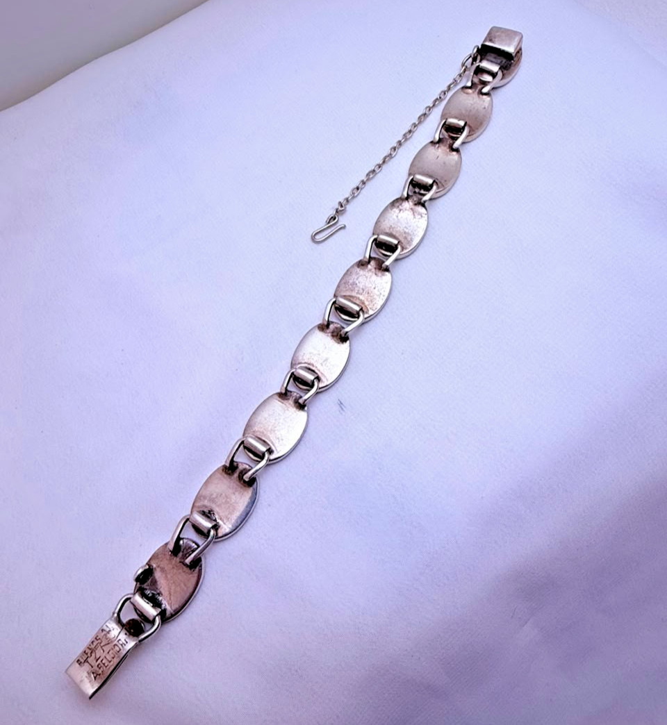 Vintage Belgiorno 900 Silver Modernist Oval Link Bracelet 1970s Argentina 7.25in