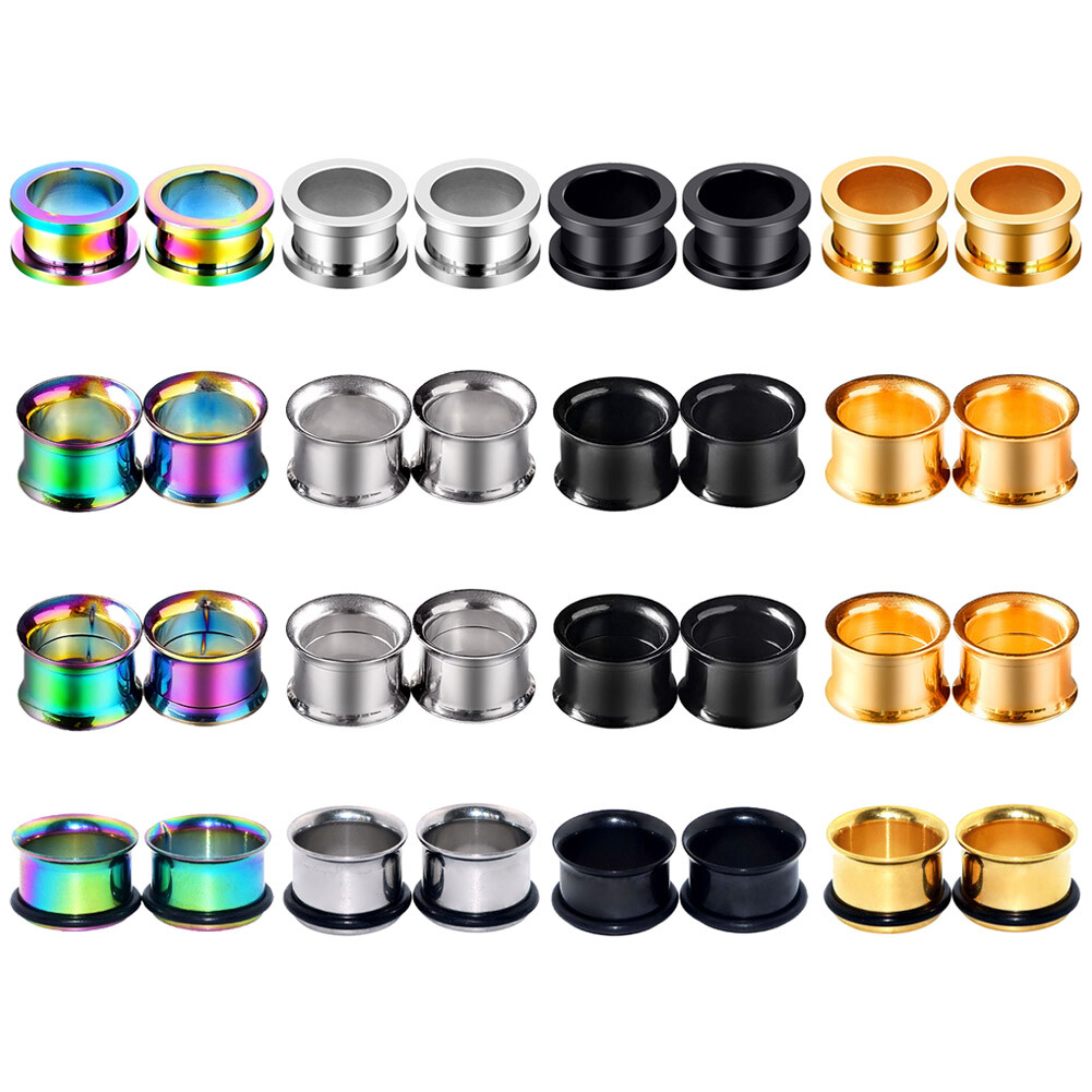 PAIR Metal Double Flared Screw Fit Steel Ear Plugs Flesh Tunnels Gauge Earrings