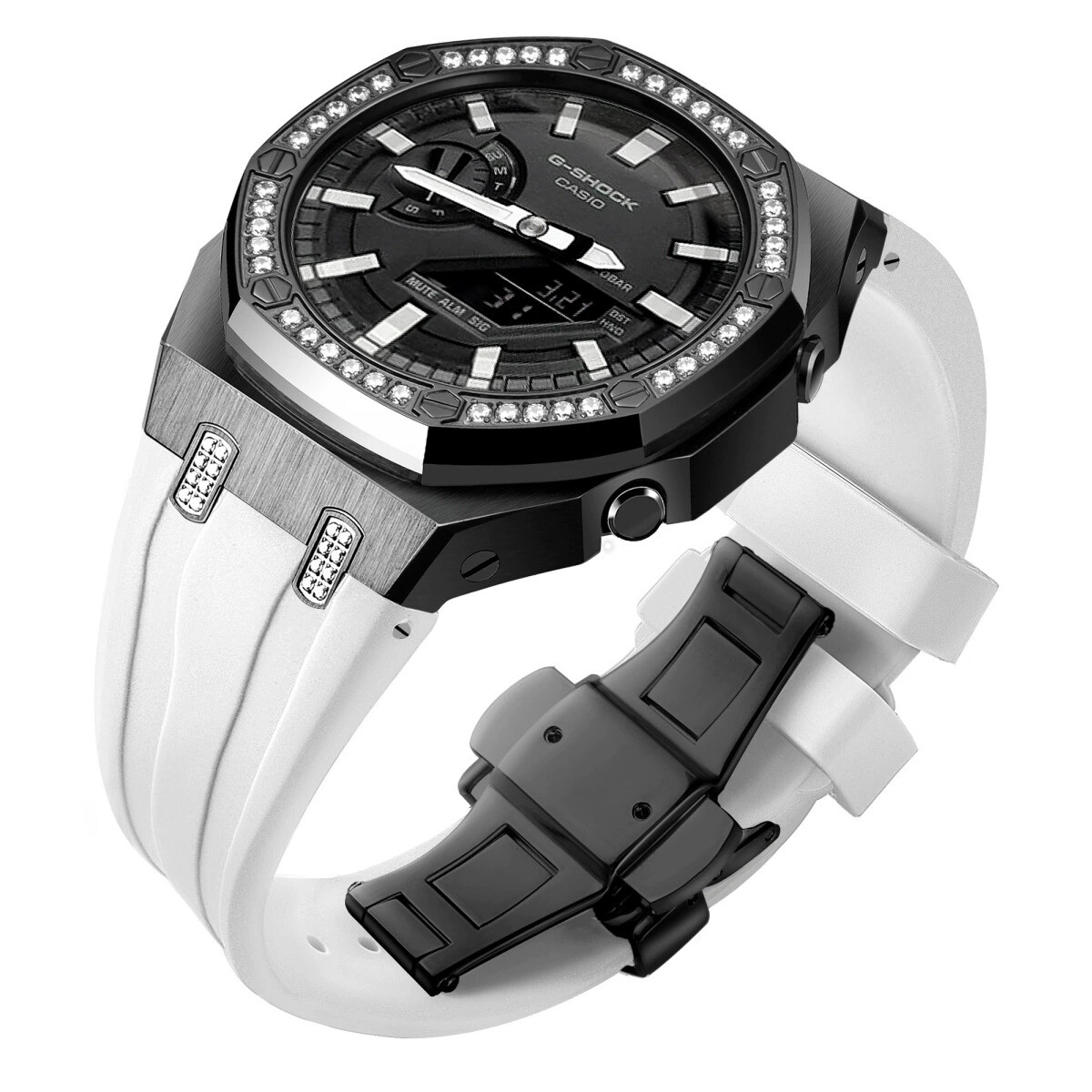 Bling Diamond Stainless Steel Bezel Mod Kit Case Band for G-SHOCK GA-2100 GA2110
