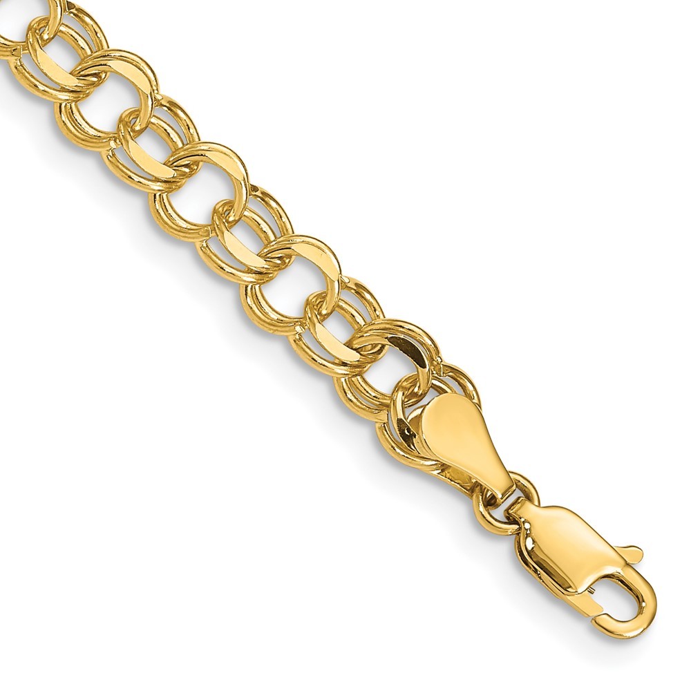 14k Yellow Gold 6mm Solid Double Link Fancy Charm Bracelet 8″