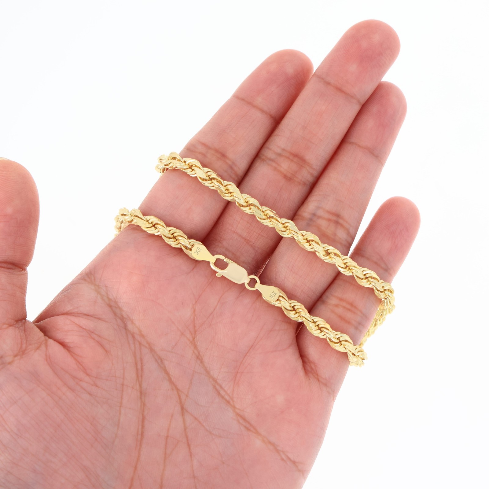 10K Yellow Gold 5mm Diamond Cut Rope Chain Pendant Necklace Mens Womens 16″- 30″