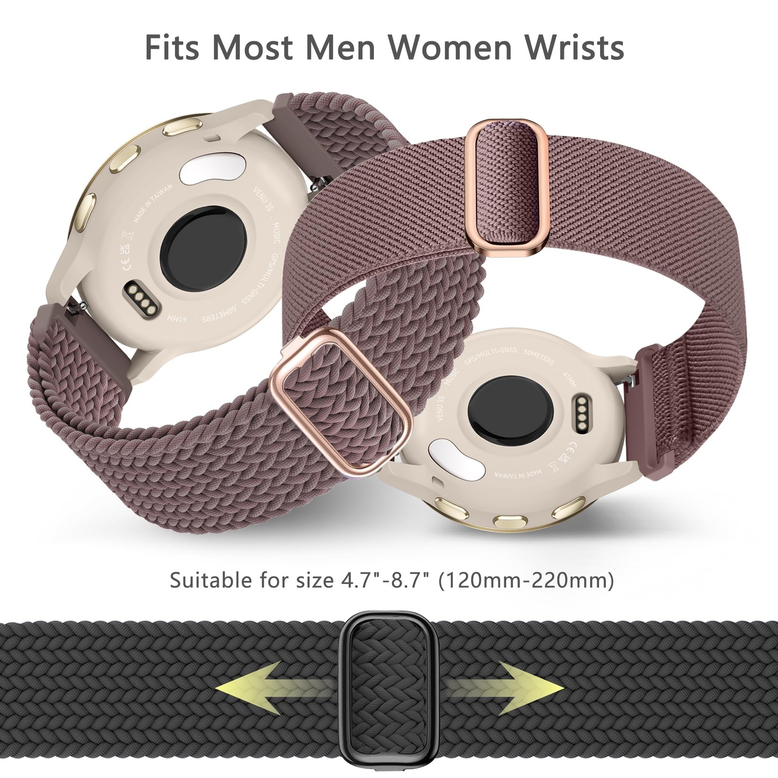 18mm Braided Stretchy Nylon Watch Band Compatible with Garmin Venu 2S/Venu 3S…
