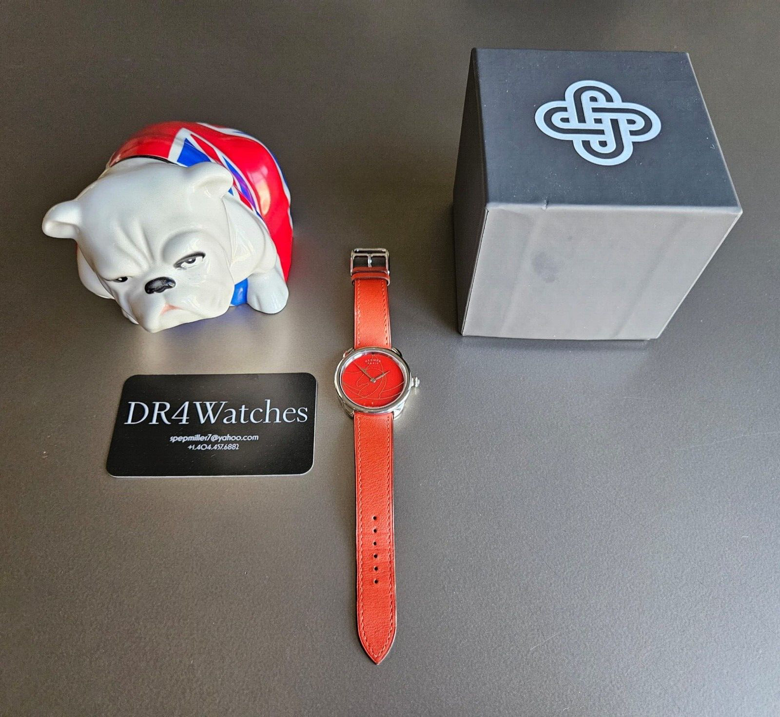 Hermes Arceau Red Horse Knight Outline “Casaque” Quartz Timepiece; Rare+Cool