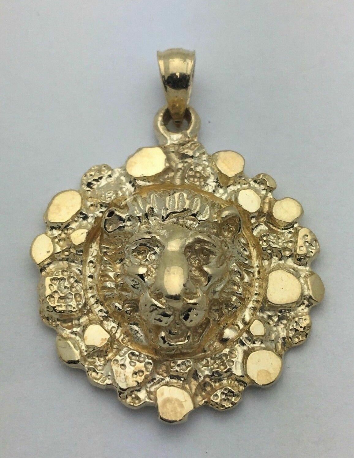 14k Yellow Gold Solid Nugget Lion Face Charm Pendant 1.25″ 6.5 grams