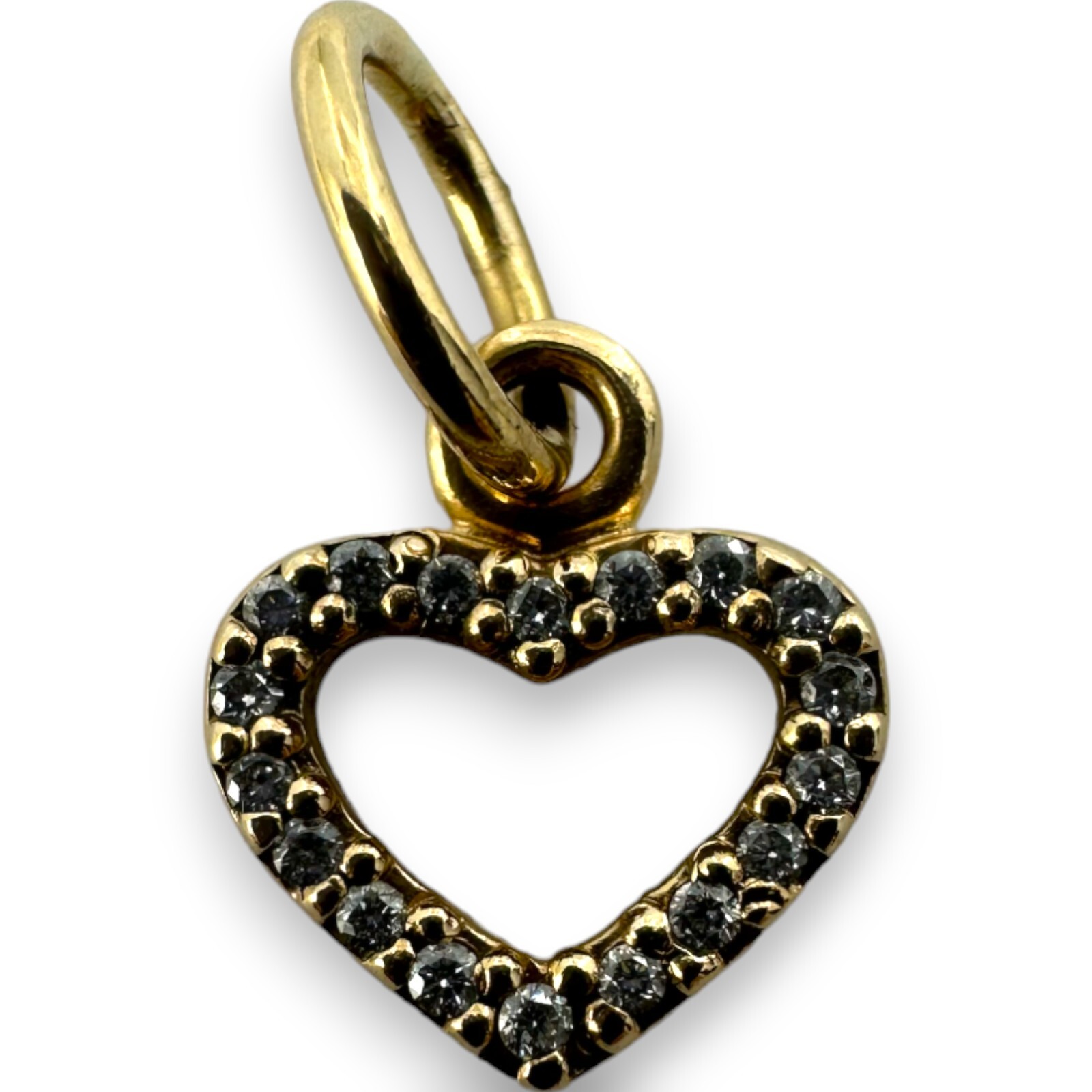 Pandora Rare Retired 14kt Yellow Gold Cubic Zirconia Heart Charm Pendant ALE 585