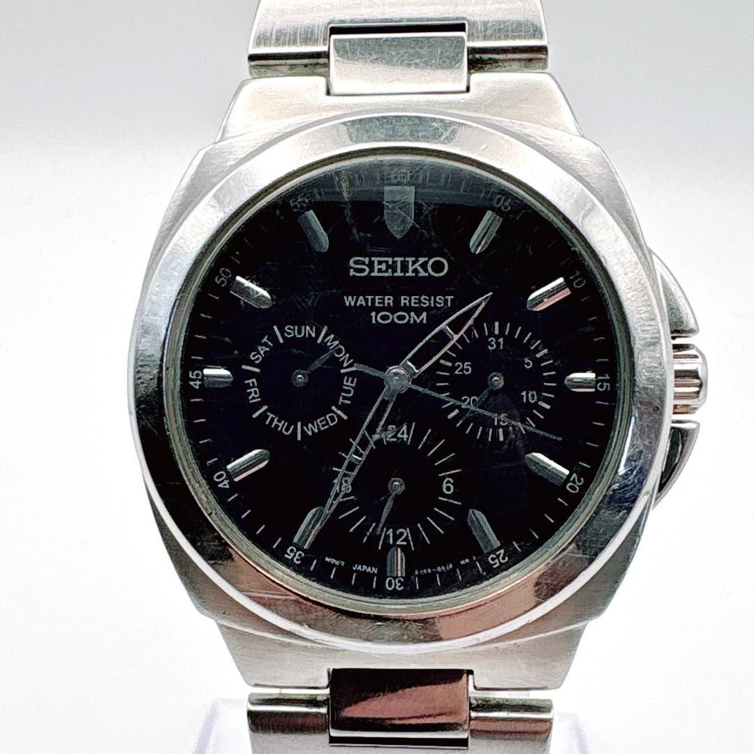 SEIKO 5Y89-0AF0 Men’s Quartz Black Dial Multi-Calendar 100M Day Date From Japan
