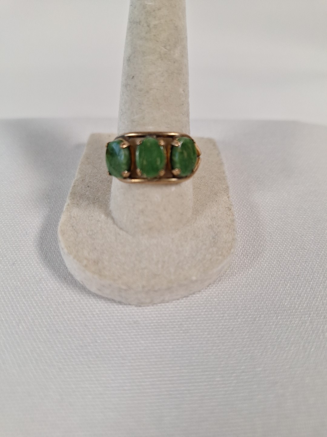 Signed 12k Gold Filled Burt Cassell Oval Jade 3 Stone Split Shank Ring Sz 8