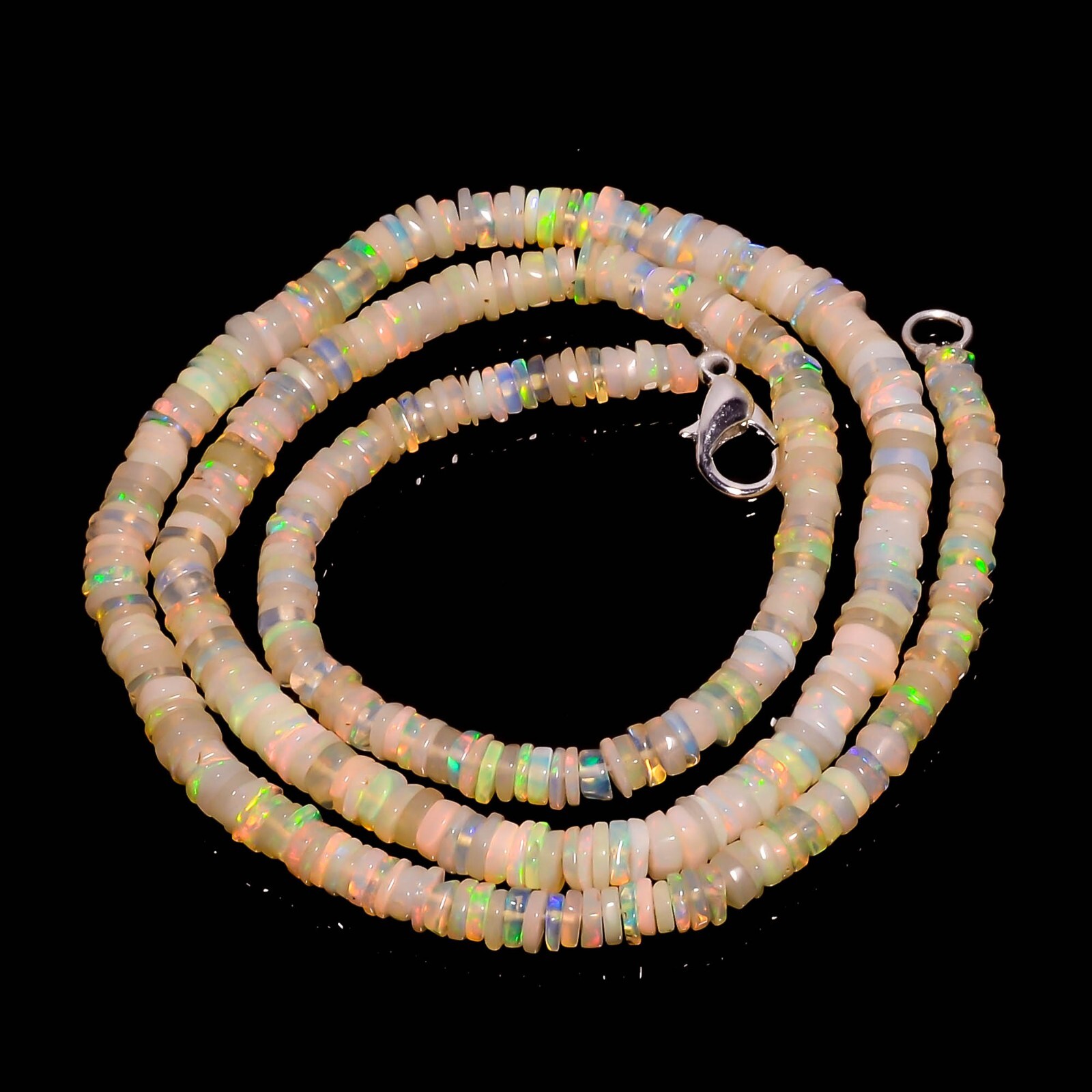 43.5 Ct. White Ethiopian Opal Gemstone Heishi Smooth Beads Necklace 17.5″ A-3491