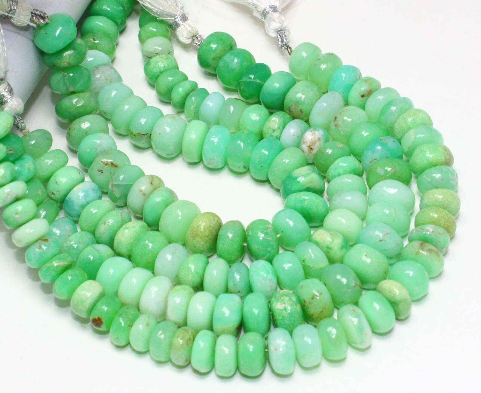 Natural Green Chrysoprase Smooth Rondelle Beads 8–9mm 8 Inch Gemstone Strand