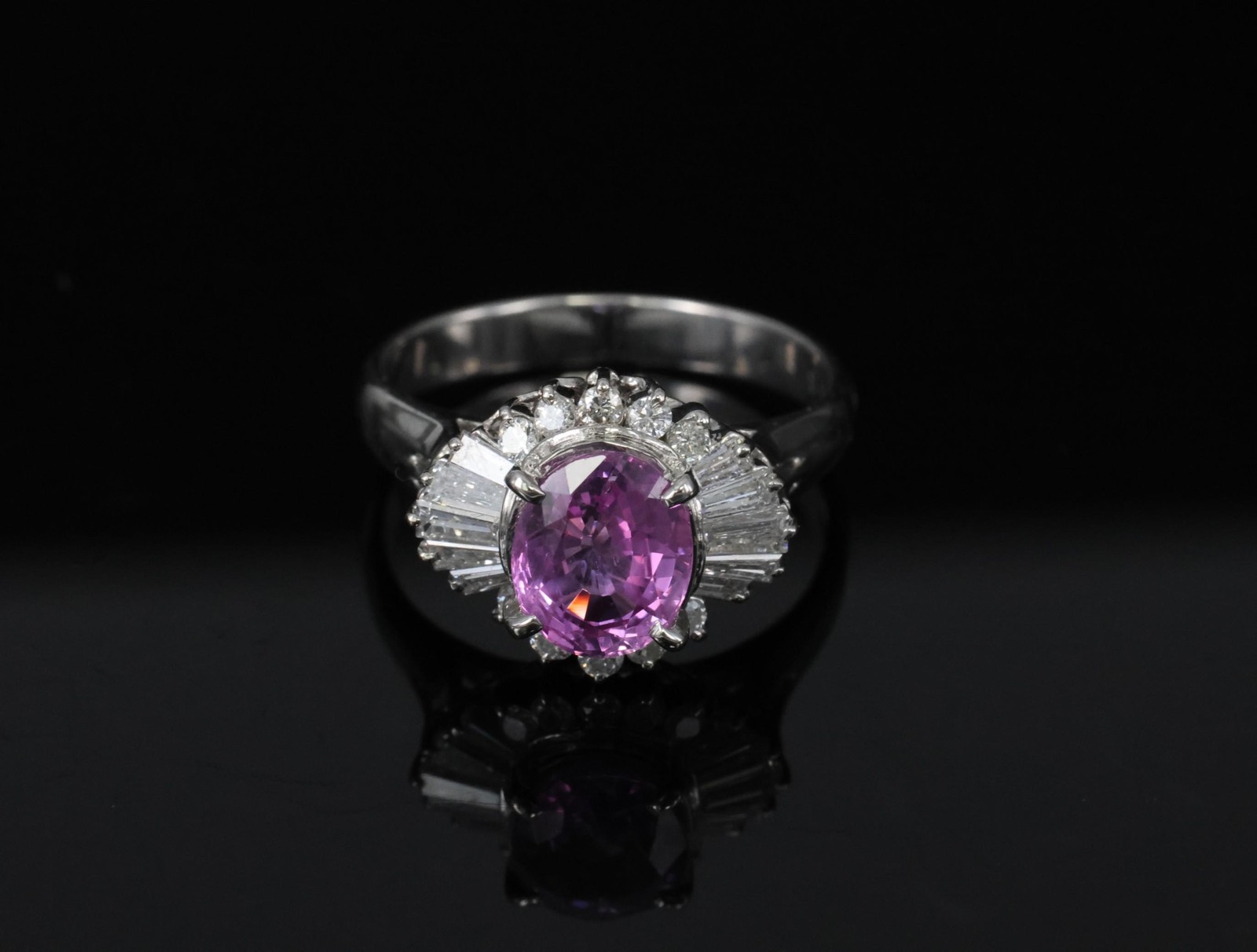 Fine 1.83ct Vivid Pink Sapphire & 0.58ct Diamond Platinum Ring Size 6.5, 5.7g
