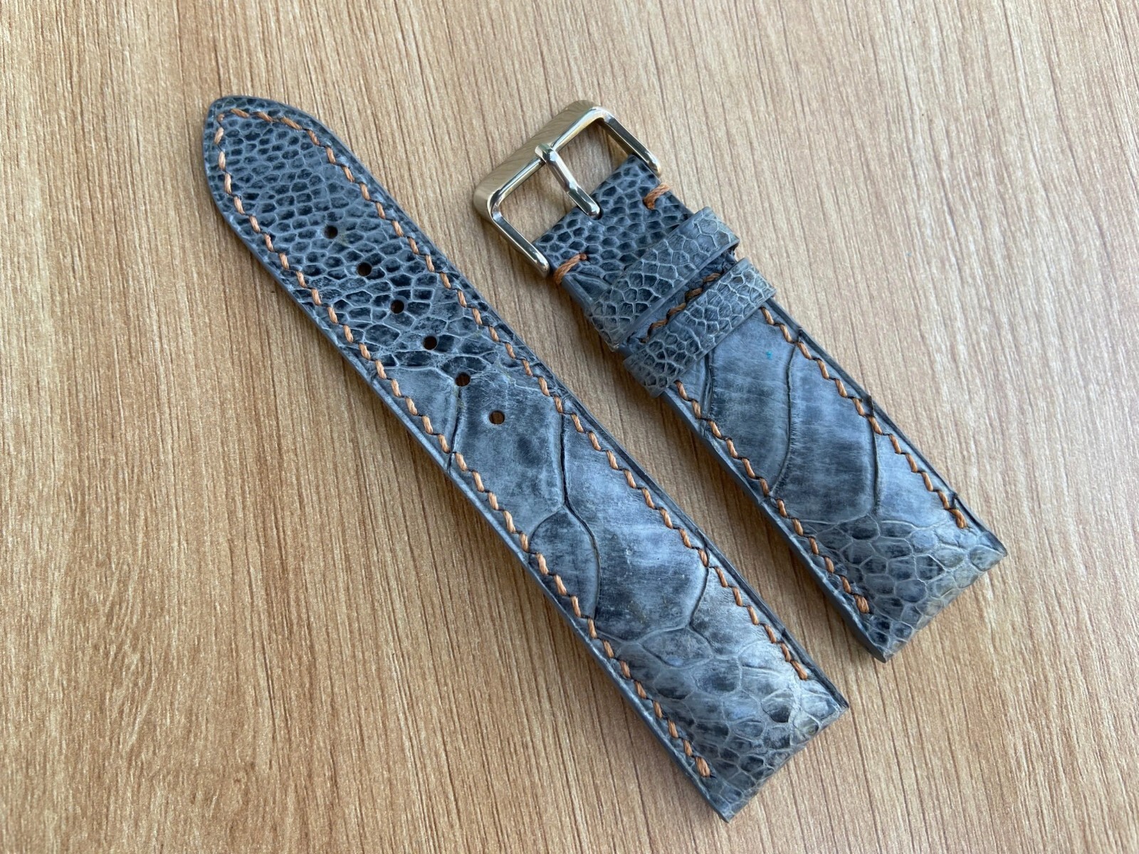 Gray Ostrich Leather Watch Strap Band, Size 18mm 19mm 20mm 21mm 22mm 24mm 26mm