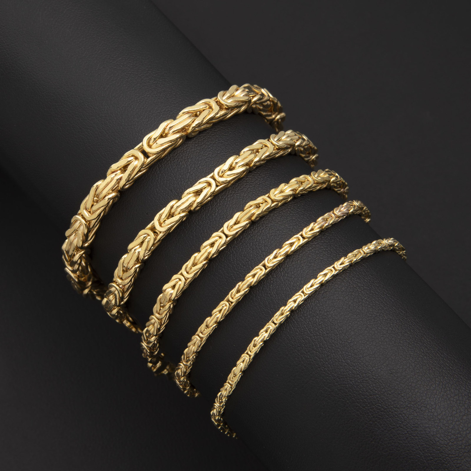 14K Yellow Gold Square Byzantine Link Chain Bracelet All Sizes