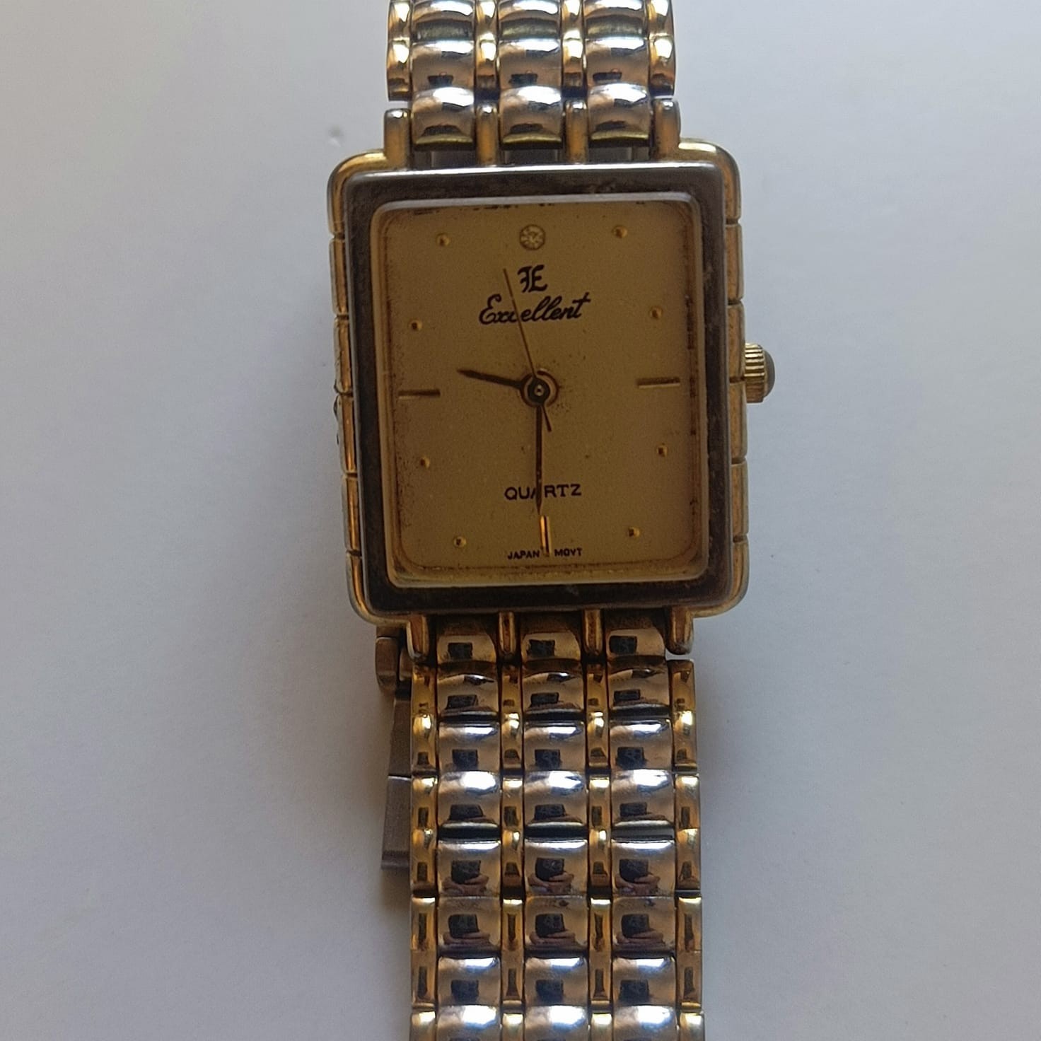 Vintage FE Excellent Quartz Watch Two Tone Gold Silver Square Tank Unisex Japan