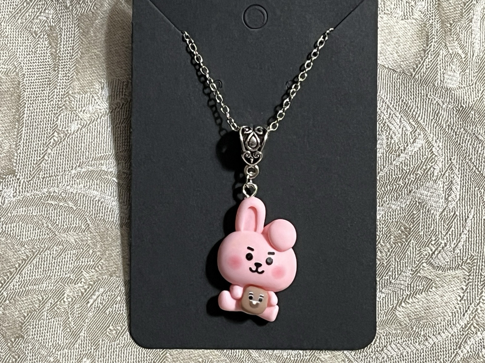 K POP Anime Cartoon Emojis Character Silver Resin Charm Pendant Necklace 18”