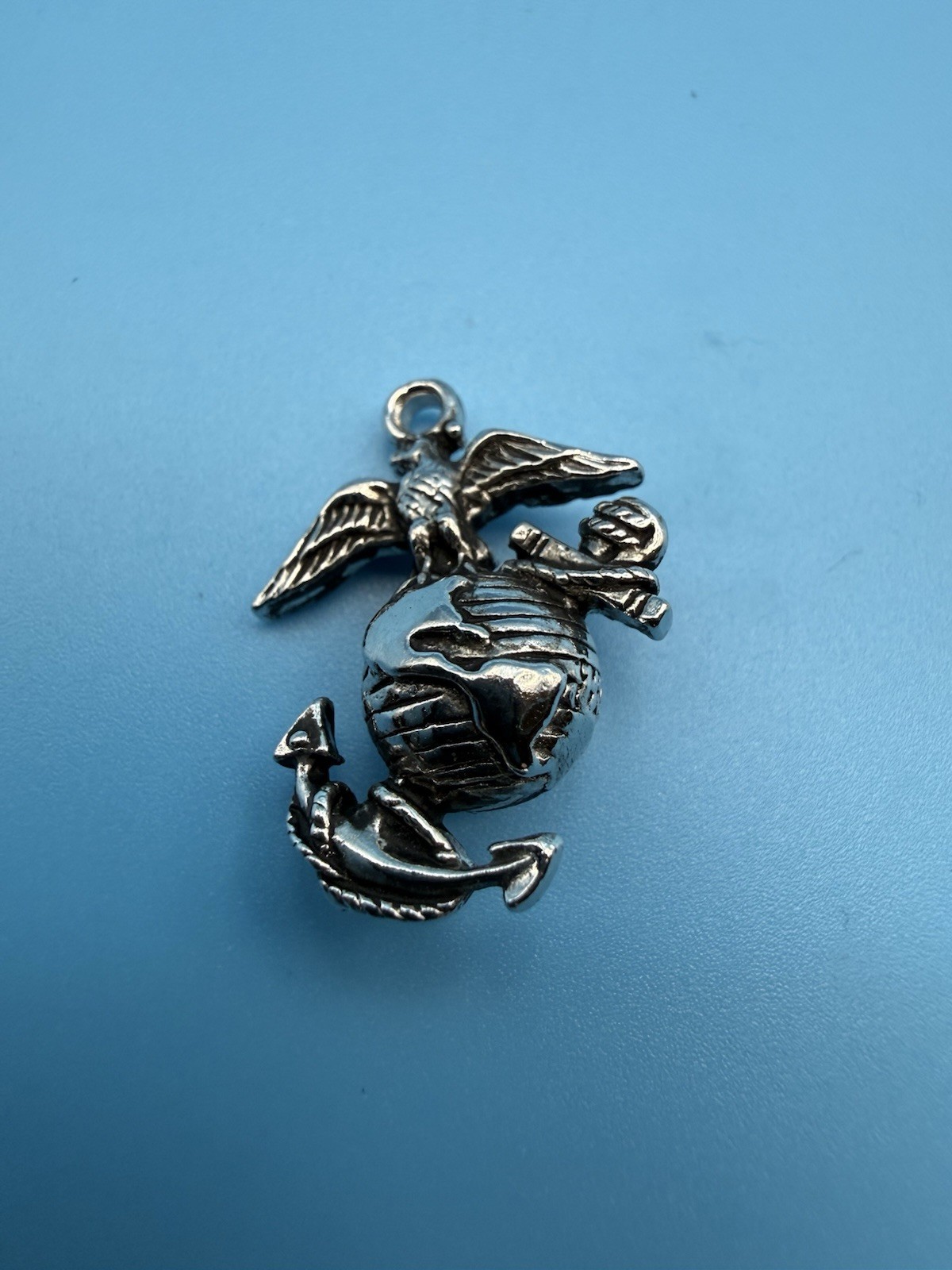 Vintage Sterling Silver US Marine Corps Eagle Globe Anchor Charm Pendant 4.8g