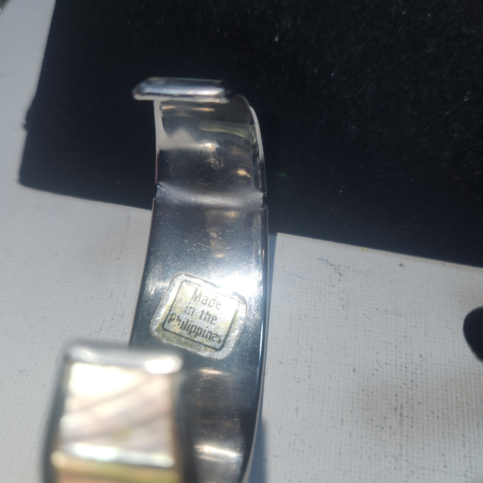 Vintage Mother of Pearl Inlay Cuff Bracelet Geometric Shell Mosaic Philippines