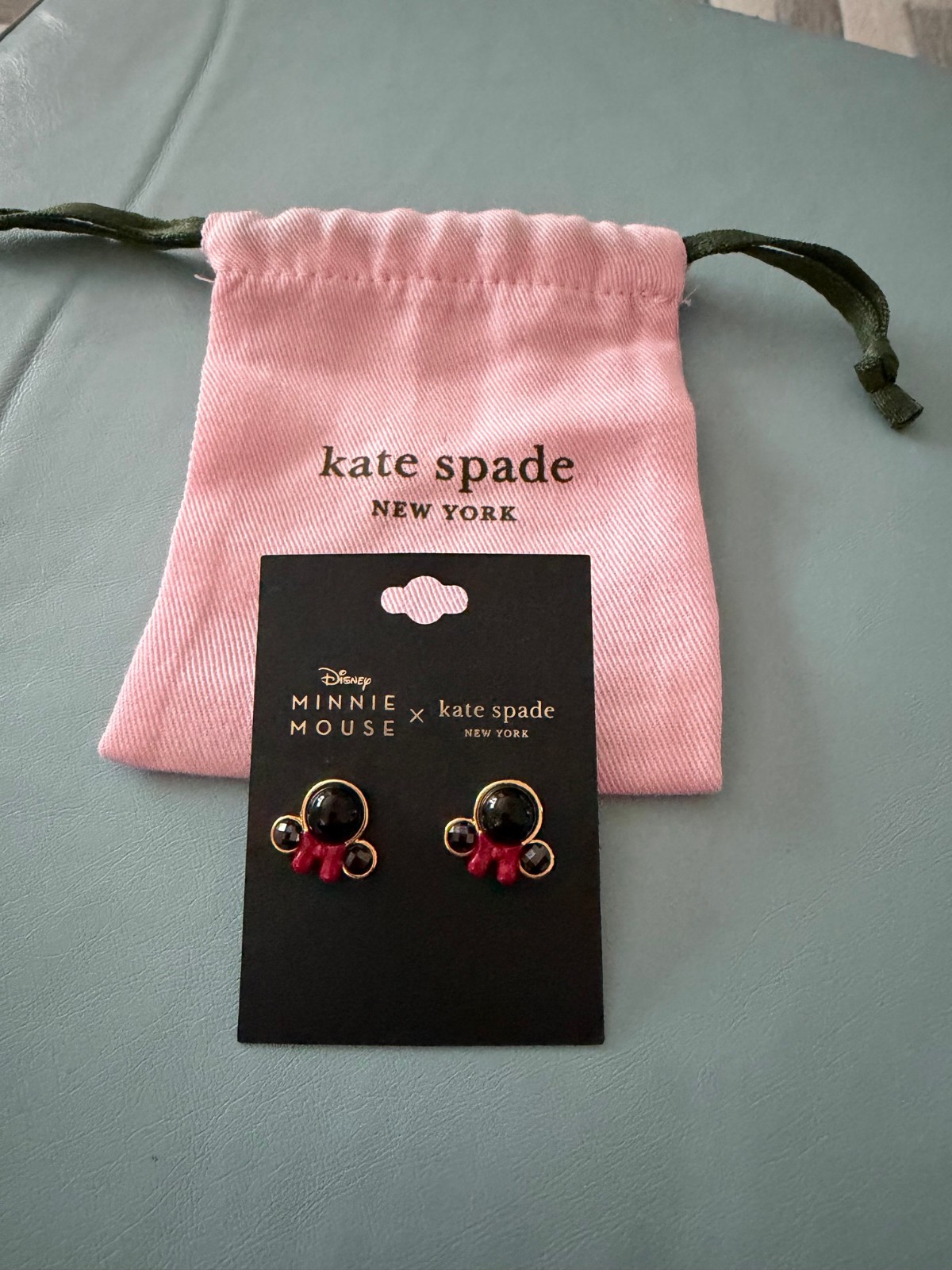 Disney KATE SPADE New York Black 12k Gold MINNIE MOUSE Earrings Studs New