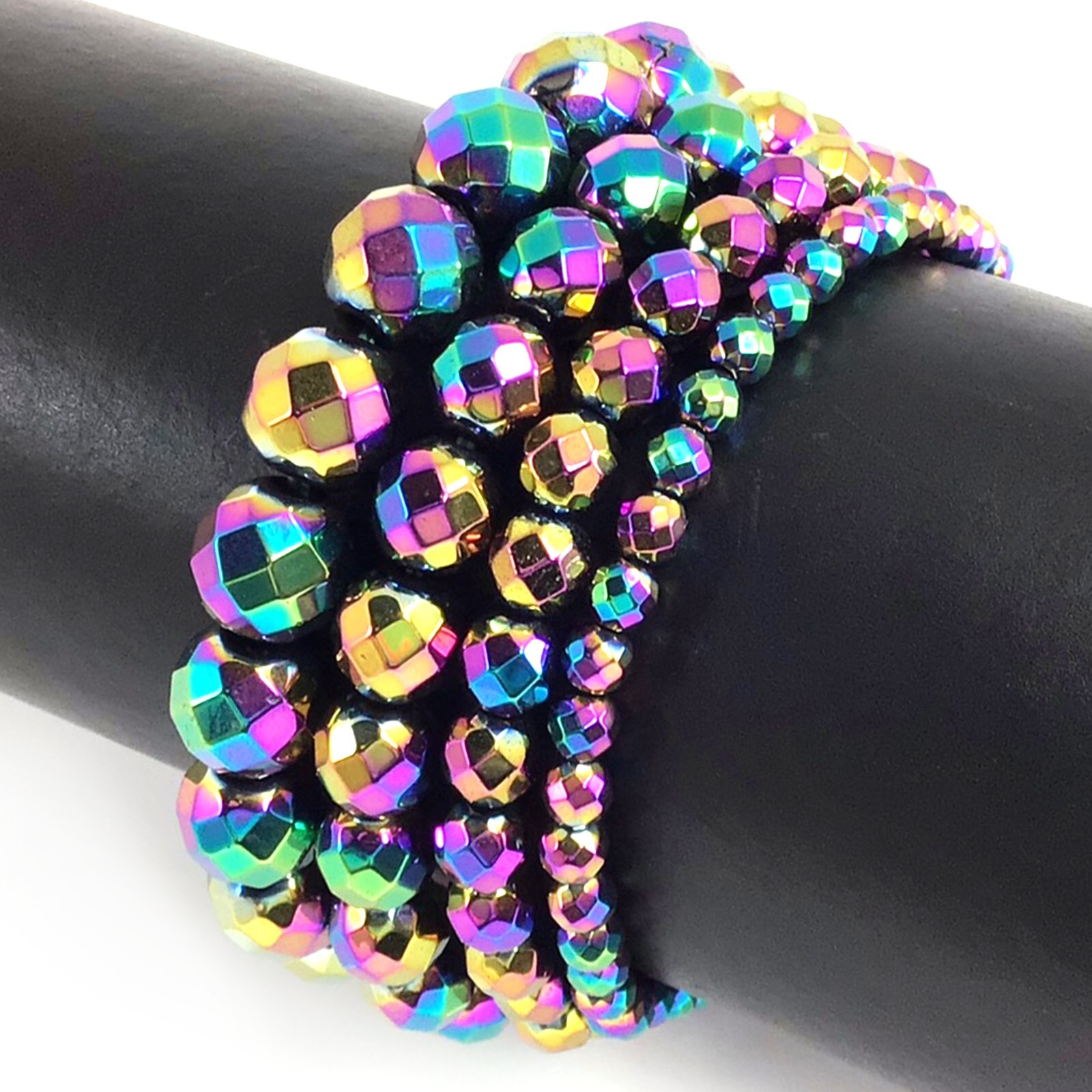 Shiny Color Hematite Bracelet Faceted Beaded 7.5″ Handmade Stretch 4mm 6 8 10mm