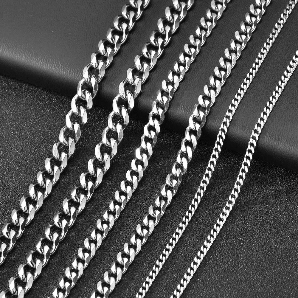45-60cm Stainless Steel Silver Chain Cuban Curb Mens Necklace 3.6/5/6/7/8/9mm US
