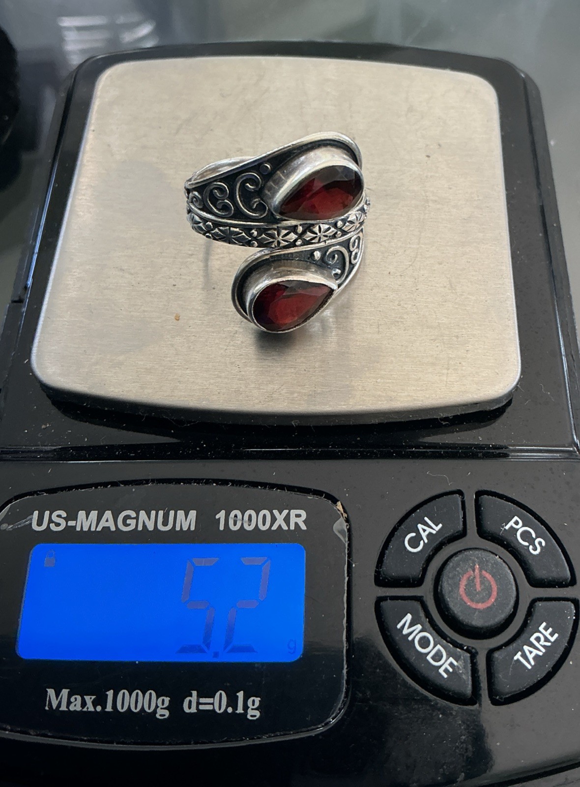 925 Sterling Silver Red Garnet Stone Cocktail Bypass Ring From India Sz5 5.2 G