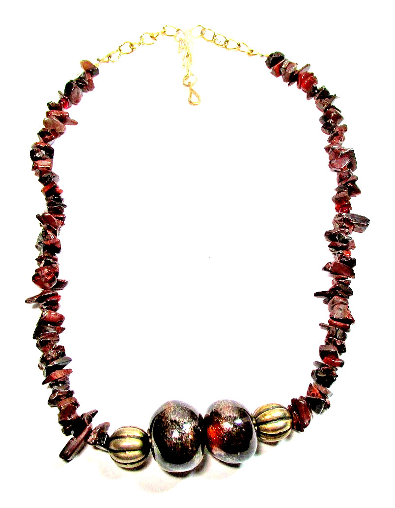 Gold Tone Brown Mahogany Obsidian Semi Precious Stone 20″ Necklace -NWOT (#2858)