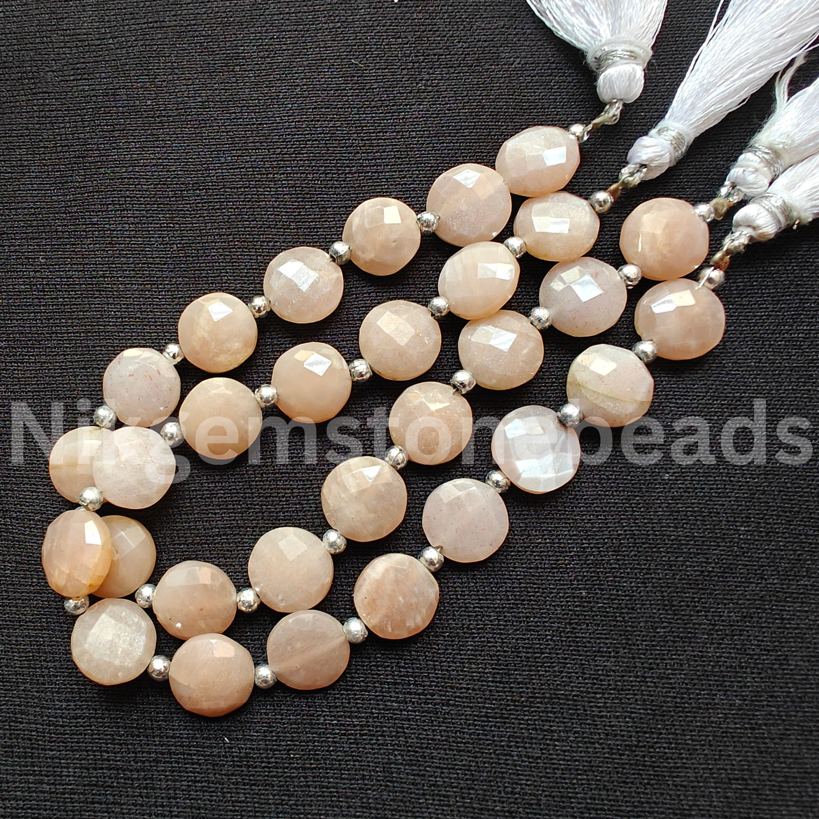 Natural Peach Moonstone Beads, Briolette Faceted Coin Cut Stone, 10.60-11.50 MM.