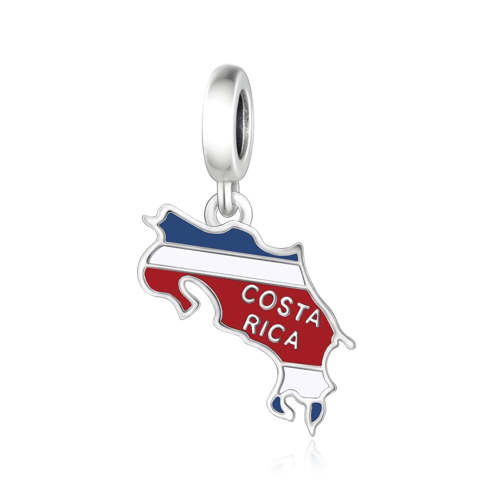 Costa Rica 925 Sterling Silver Charm for Bracelet; Flag Map