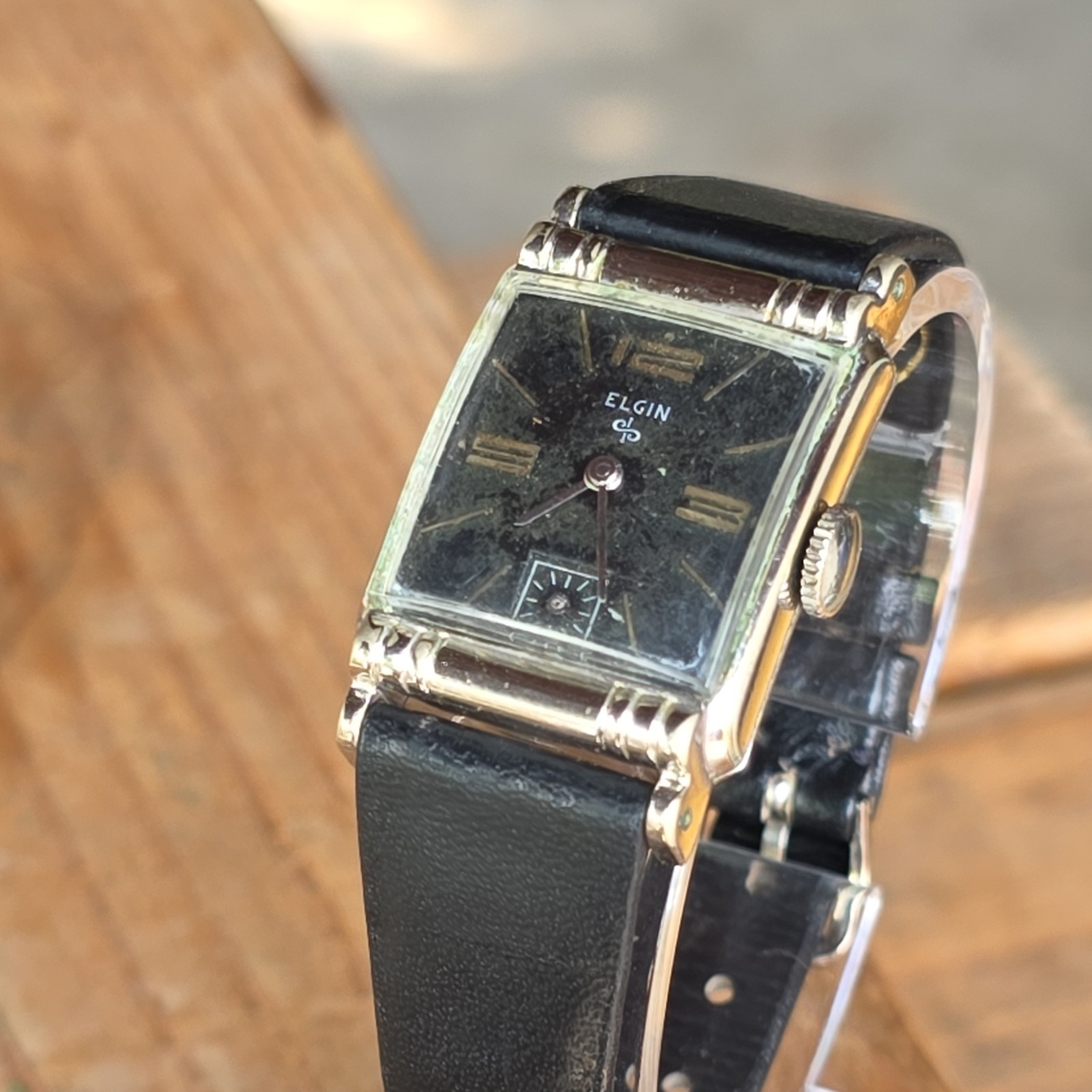Vtg. 1950s Elgin 23mm Manual Wind, Art Deco Lugs, 10k White GF Case, Runs Smooth