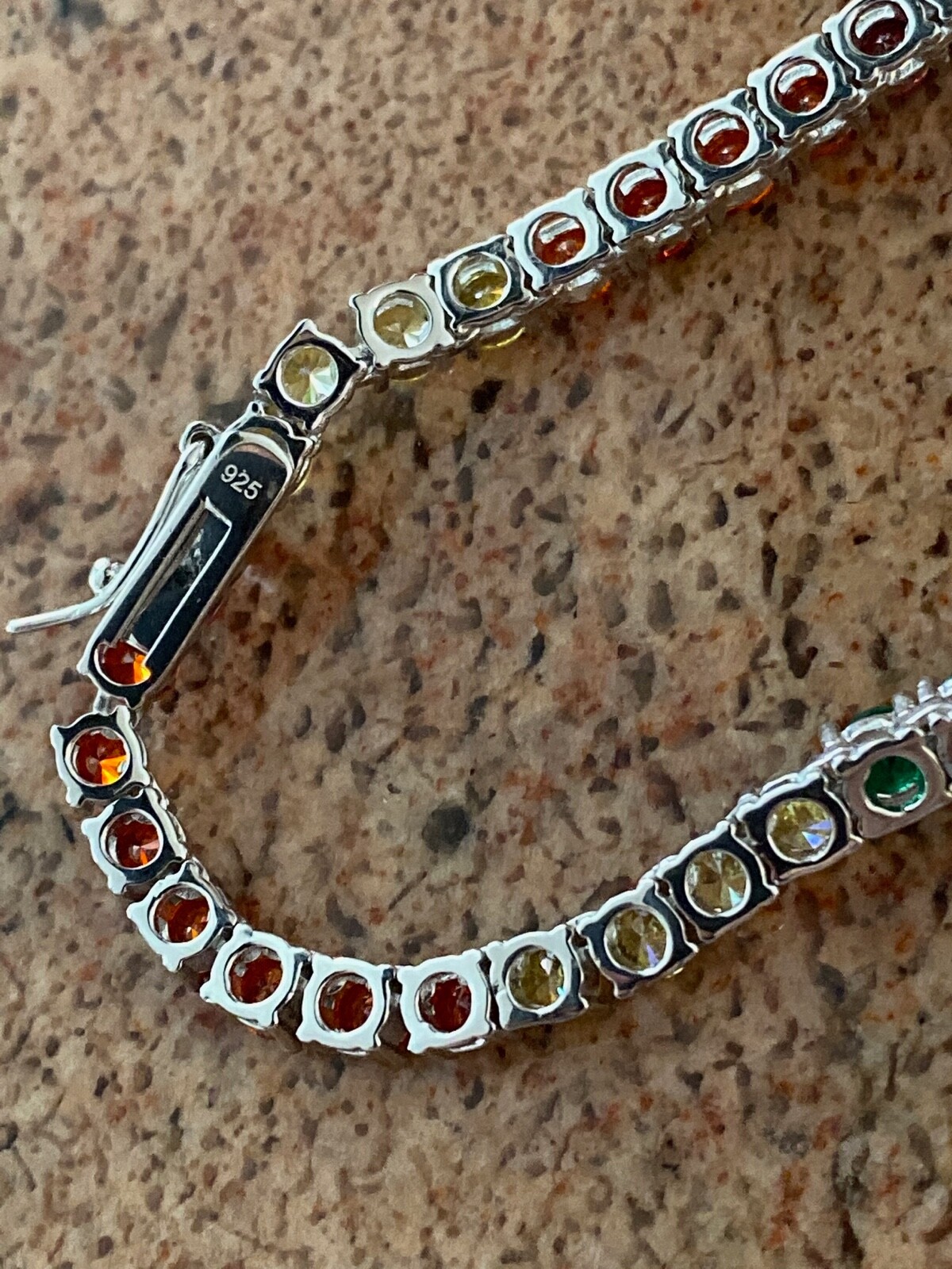 Tennis Chain SOLID 925 Sterling Silver Single Row Rainbow CZ Necklace ITALY