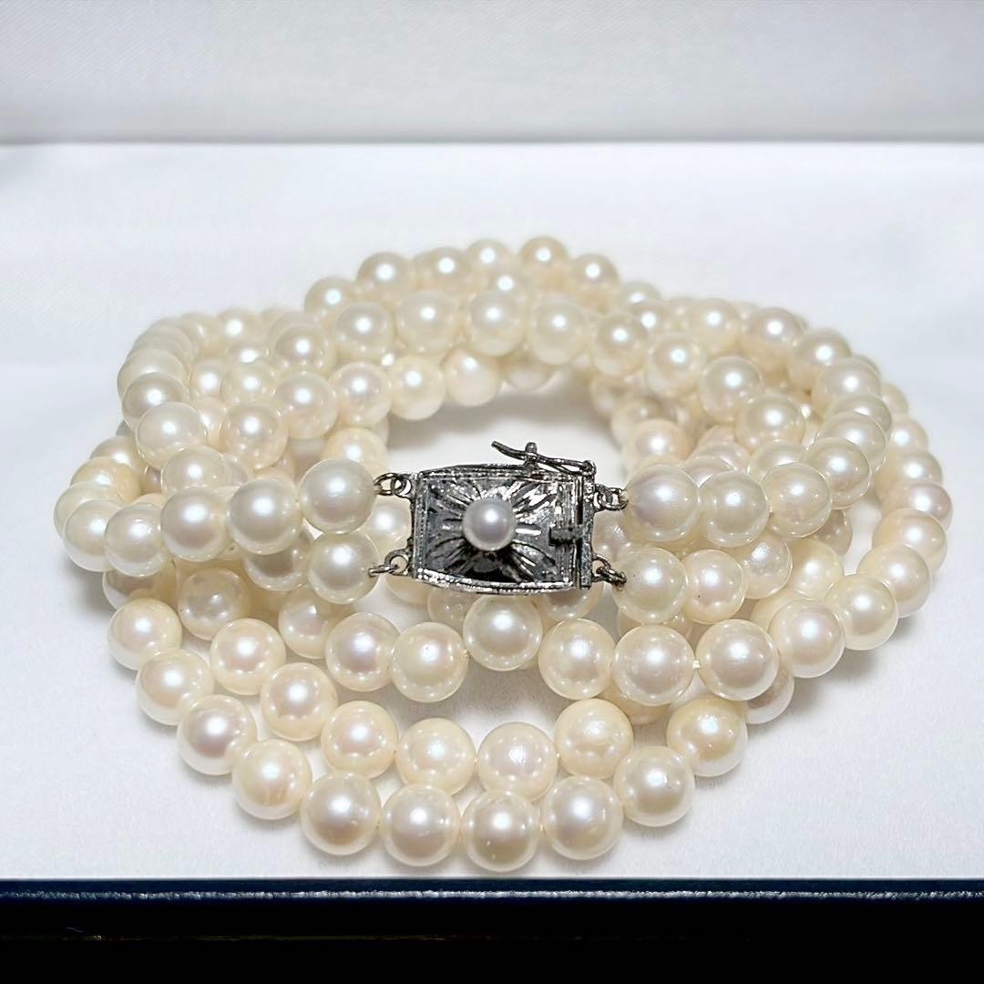 Akoya Pearl 6.0 6.3mm Double Strand Necklace Silver Clasp Auth