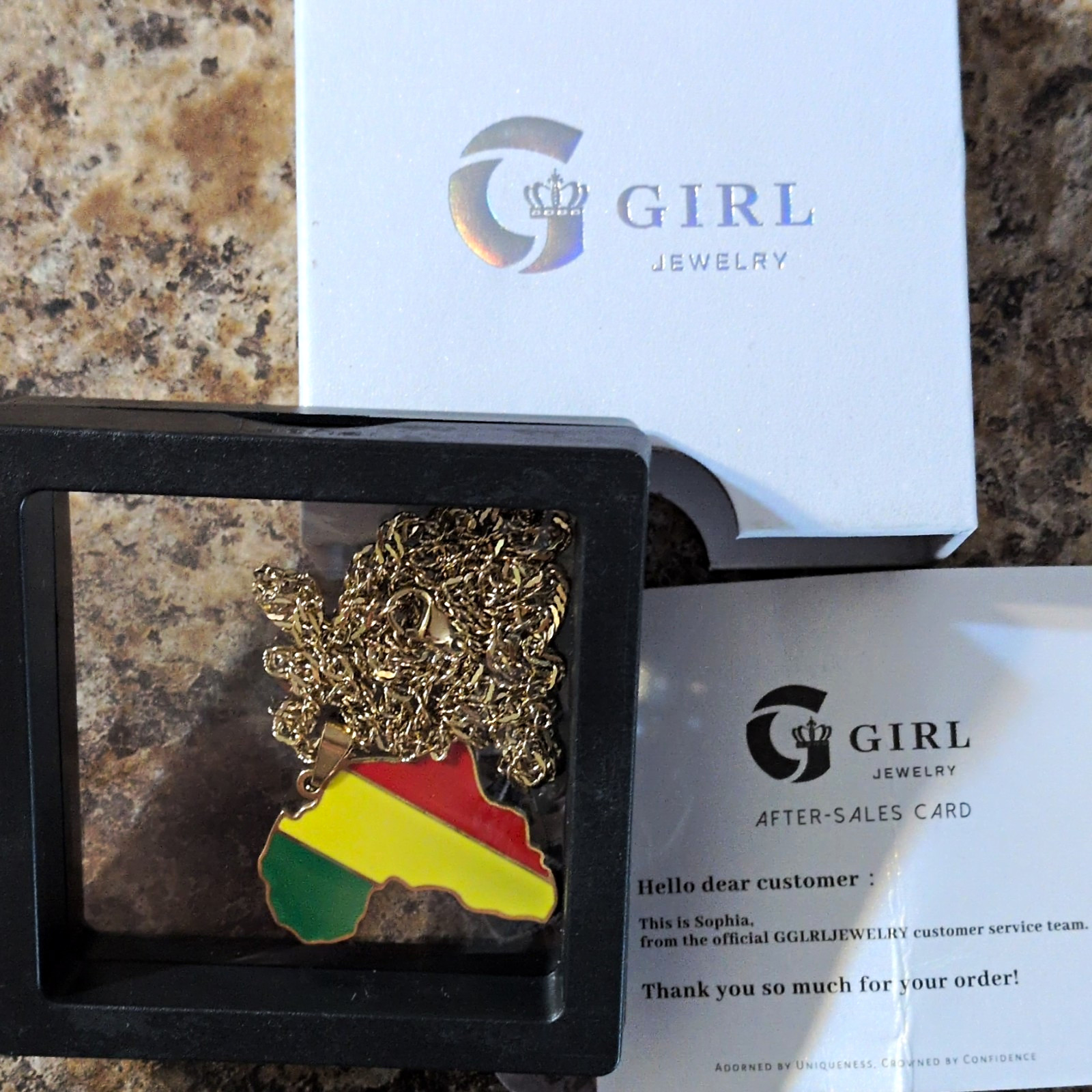 G Girl Jewelry Africa Map Flag Enamel Pendant Rope Chain Necklace Lobster