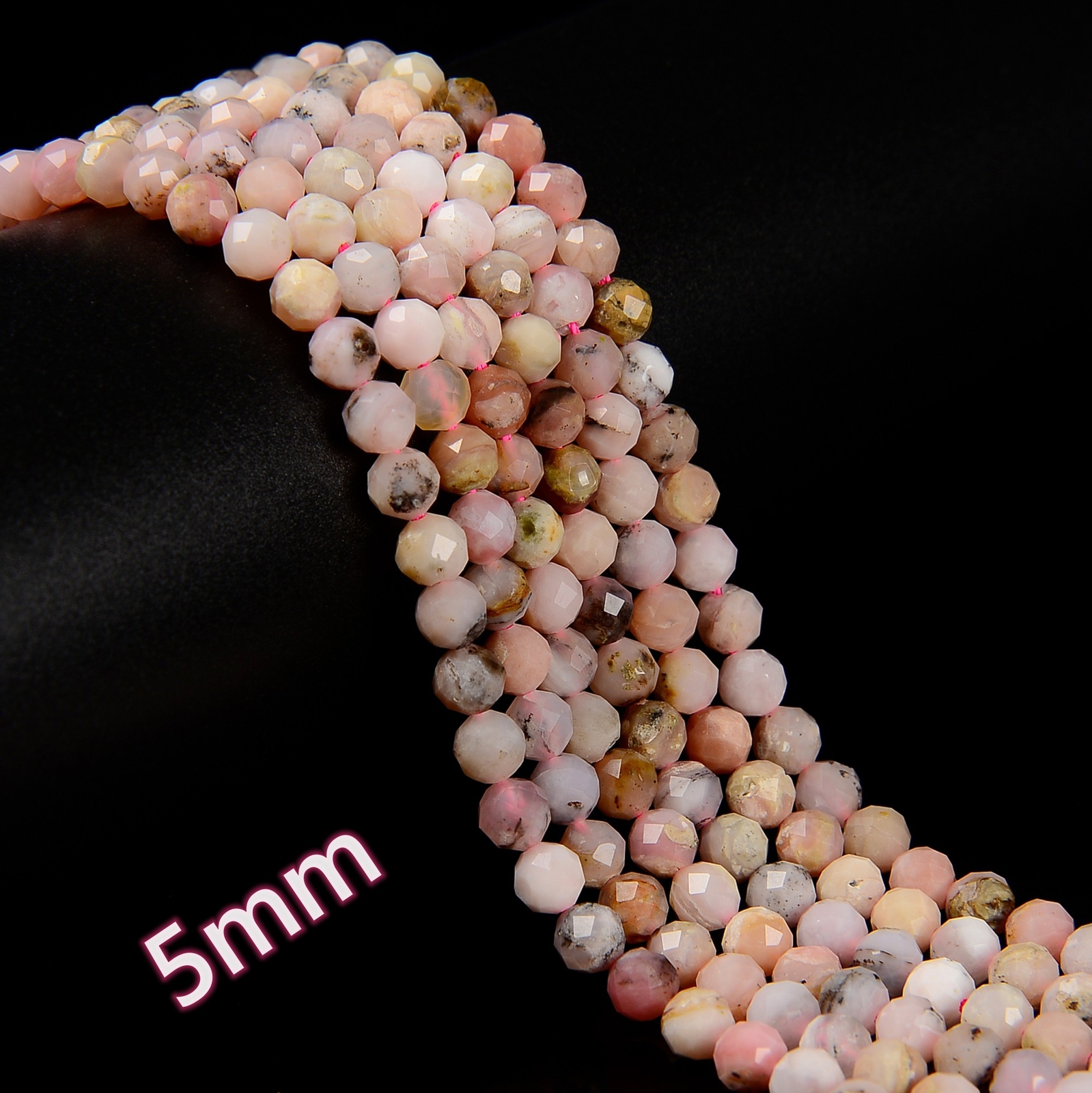 Natural Pink Opal Faceted Hard Cut Round Beads Size 5mm 6mm 15.5” Strand