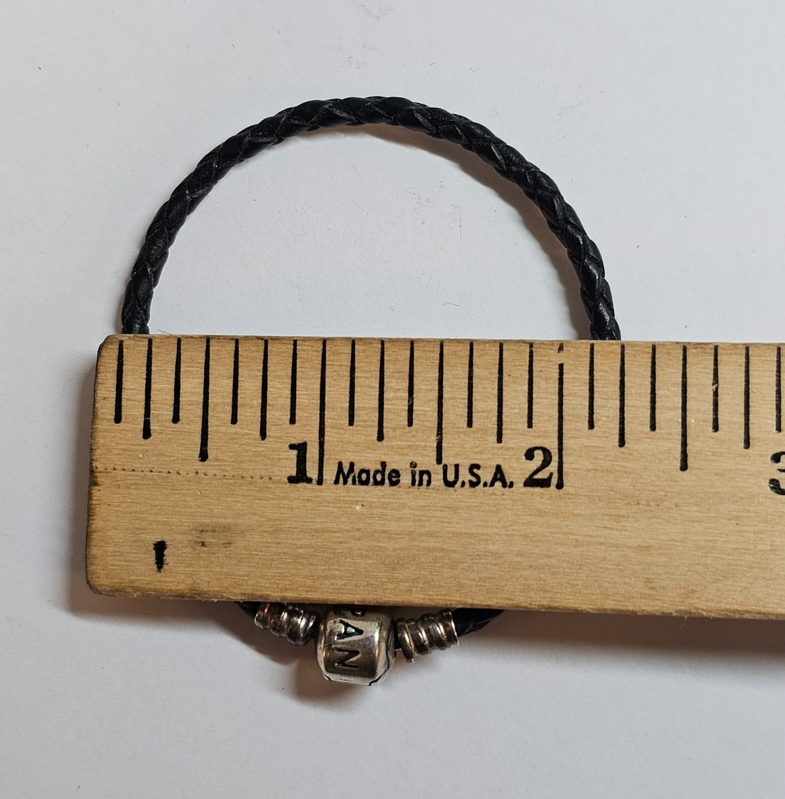 925 Sterling Silver ALE Pandora w/ Single Black Leather Bracelet 6 1/2in- S118