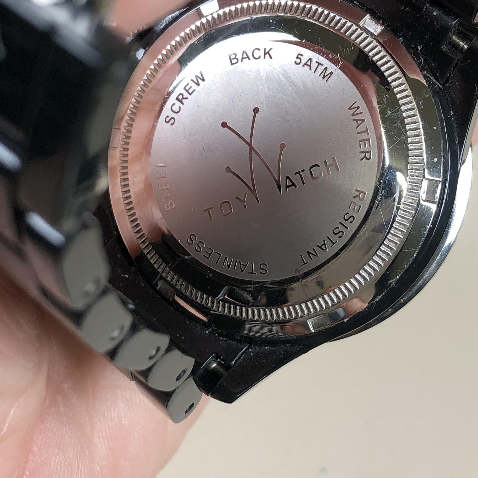 ToyWatch Watch Mens 41mm Black Dial Date Crystal Markers Black Plastic