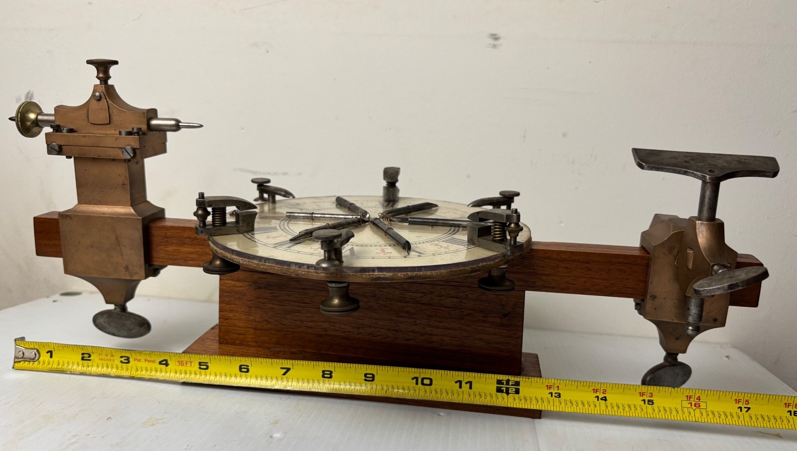 ANTIQUE BRASS AND STEEL WATCHMAKER HOROLOGY CLOCK MANDREL LATHE