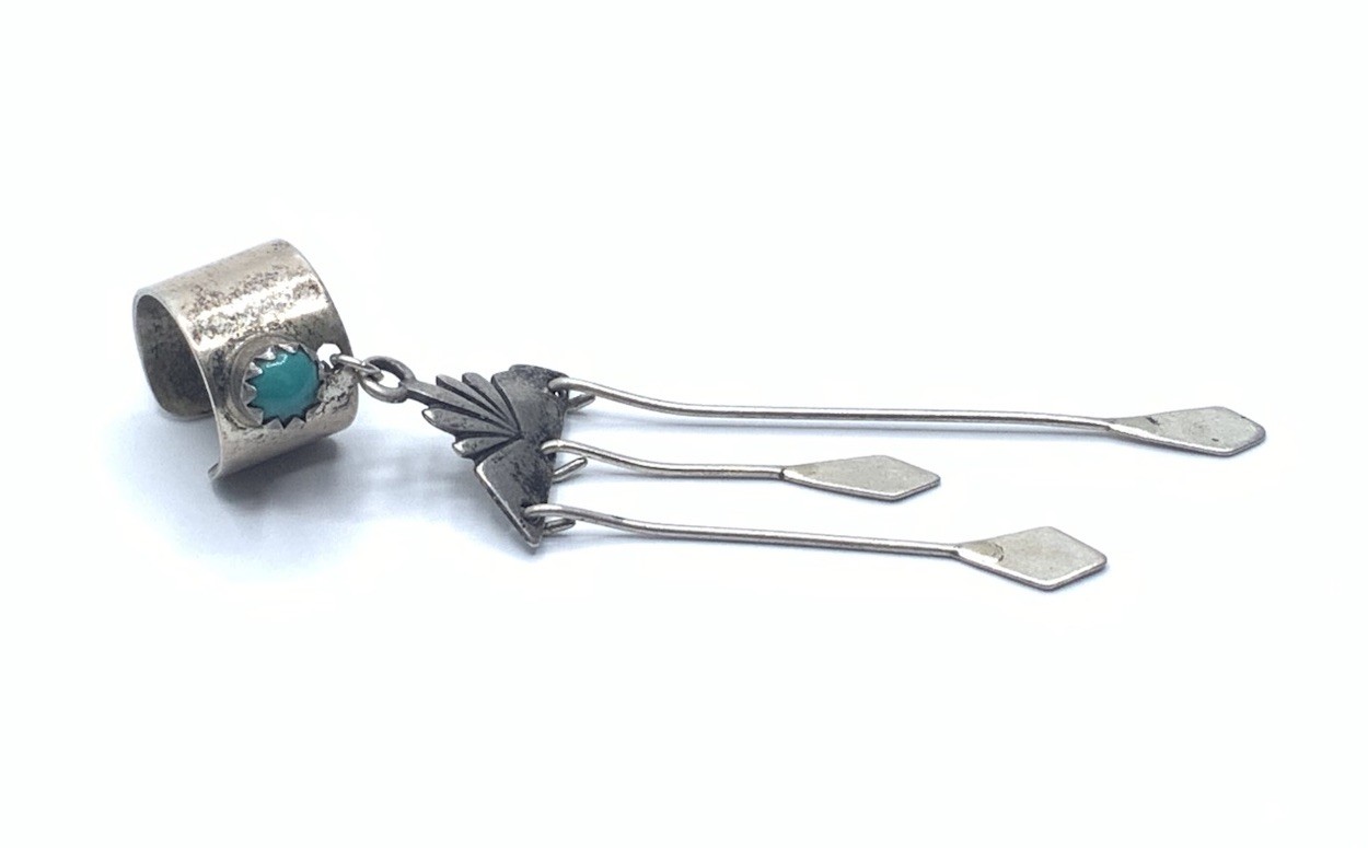 Navajo Native Sally Jack Sterling Silver Turquoise Long Dangles Ear Cuff