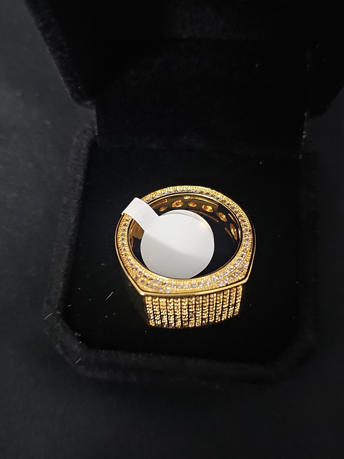 SZ10 12.9m Gold-Plated steel statement Ring w/Clear prong set CZs Stones