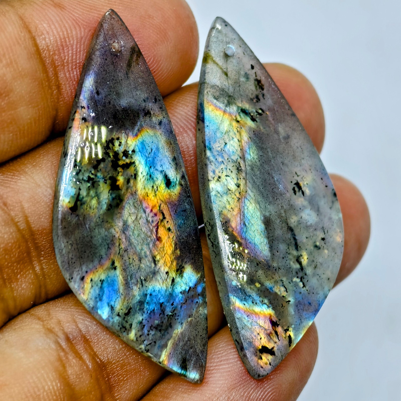 41 Cts Natural Labradorite Drilled Match Pair Cabochon Gemstone 44.9 X 17.4 MM
