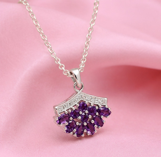 2Ct Oval Cut Simulated Amethyst Stunning Pendant Necklace 14K White Gold Plated