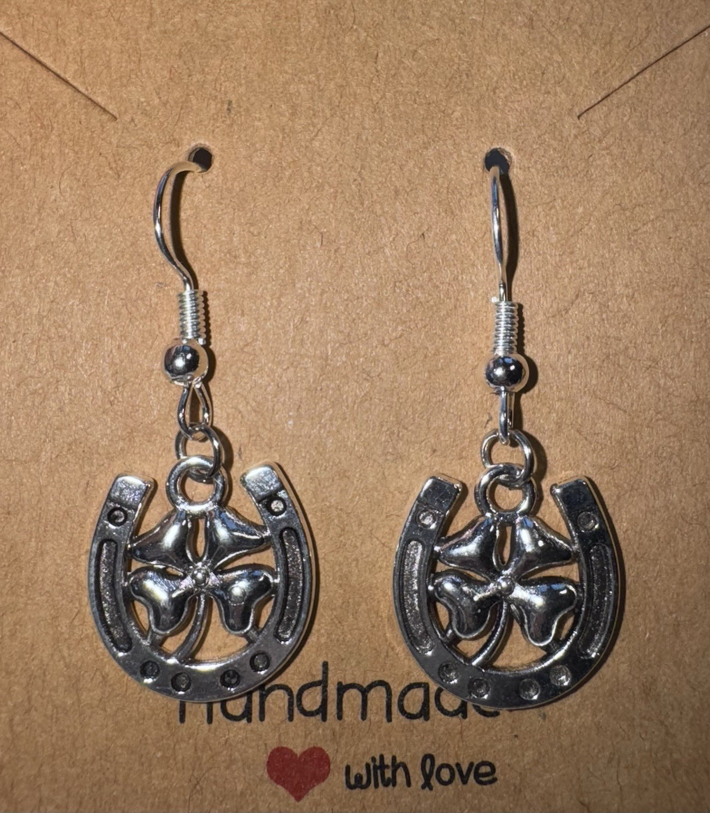 Horse Shoe Lucky Clover Nickel Free Handmade Dangle/Fishhook Earrings