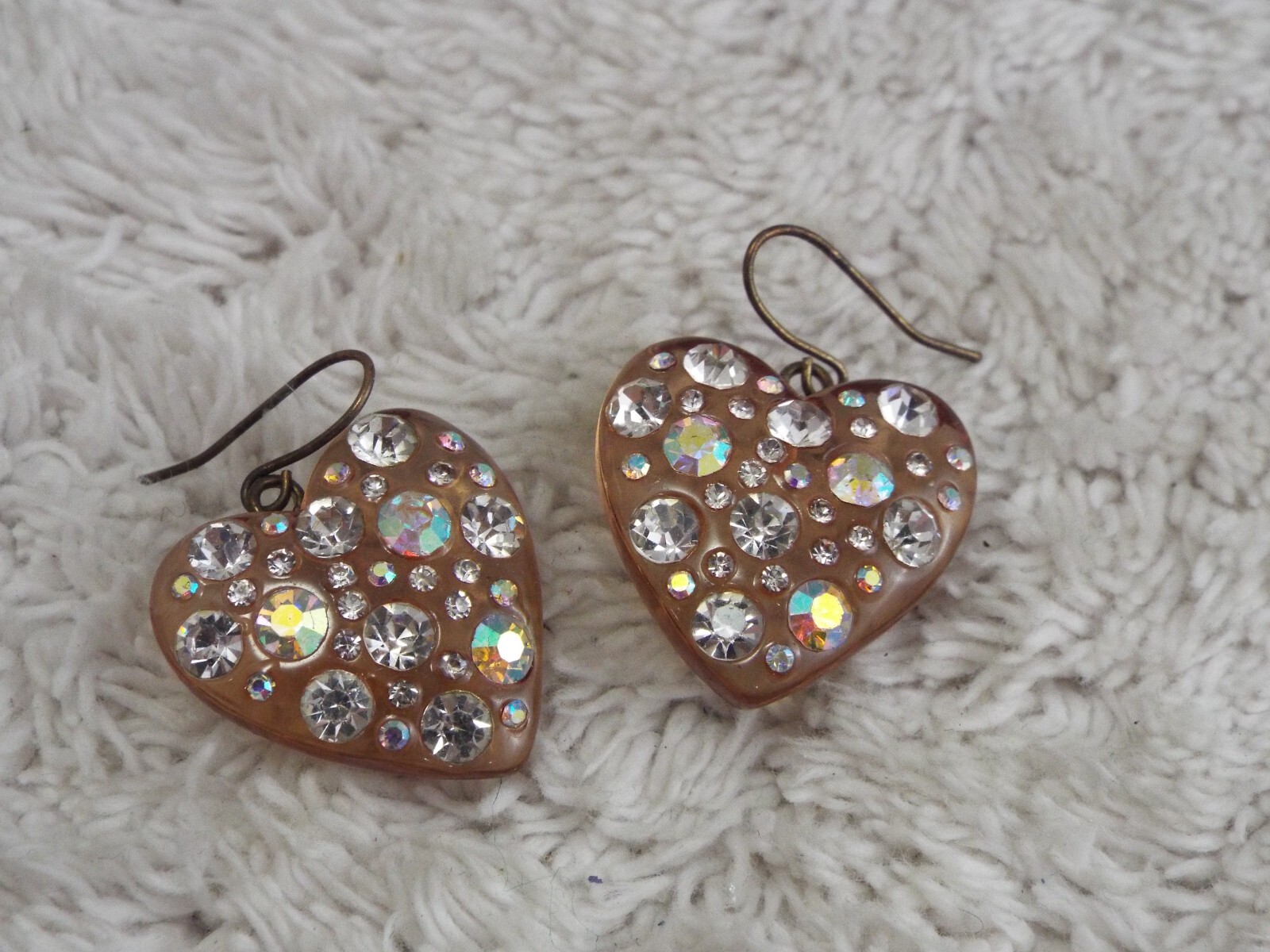 Rhinestone Amber Acrylic Heart Pierced Earrings (A26)