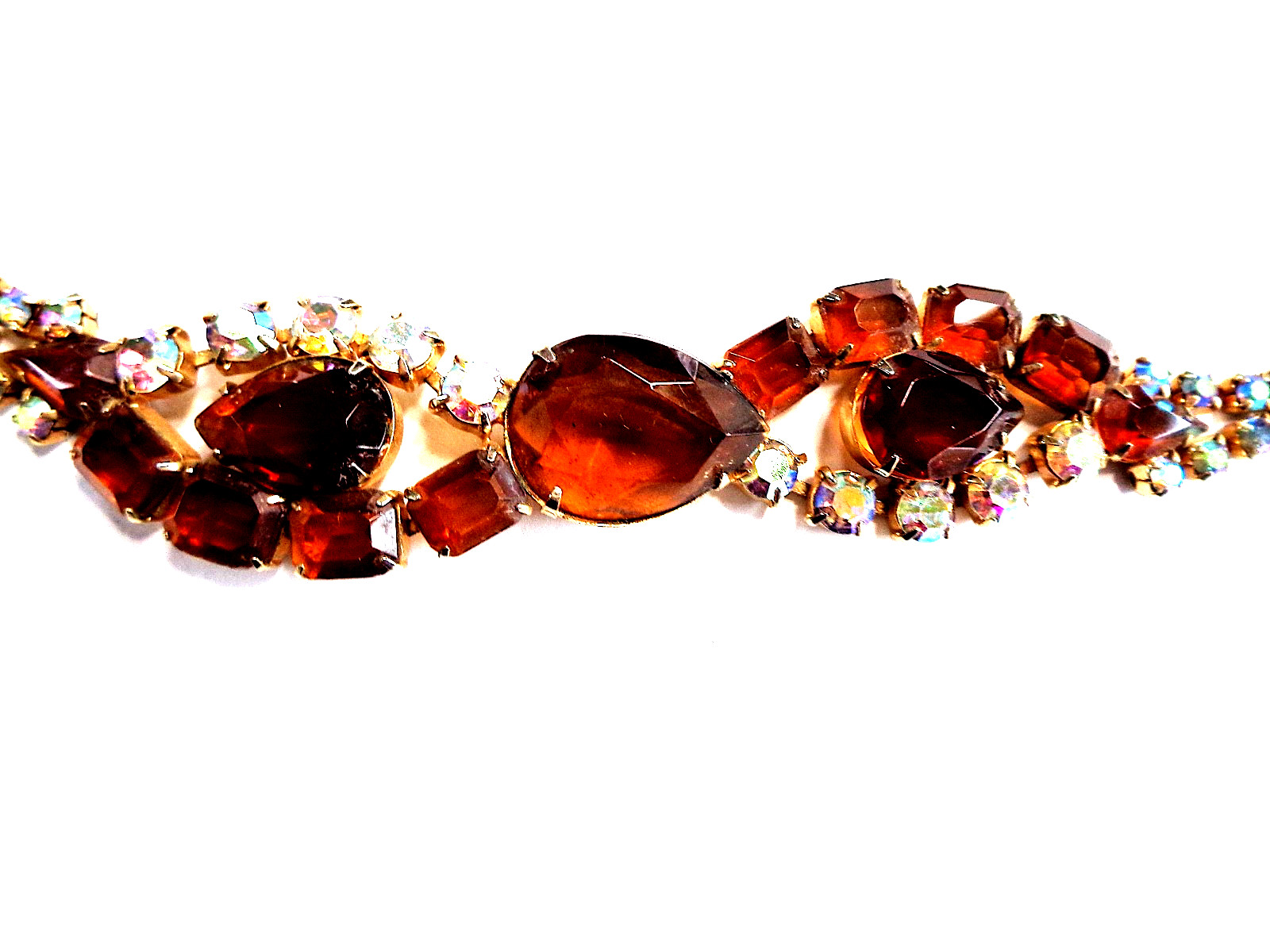Rare Stunning Vintage Brown & AB Rhinestone Bracelet – Extra Lg Stones Prong Set