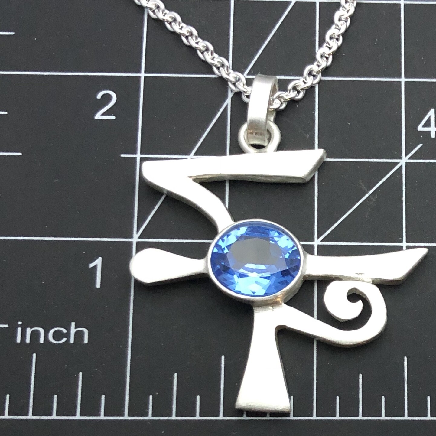 MJG STERLING SILVER EYE OF HORUS PENDANT. LAB AQUAMARINE. JIMMY PAGE. ZEPPELIN