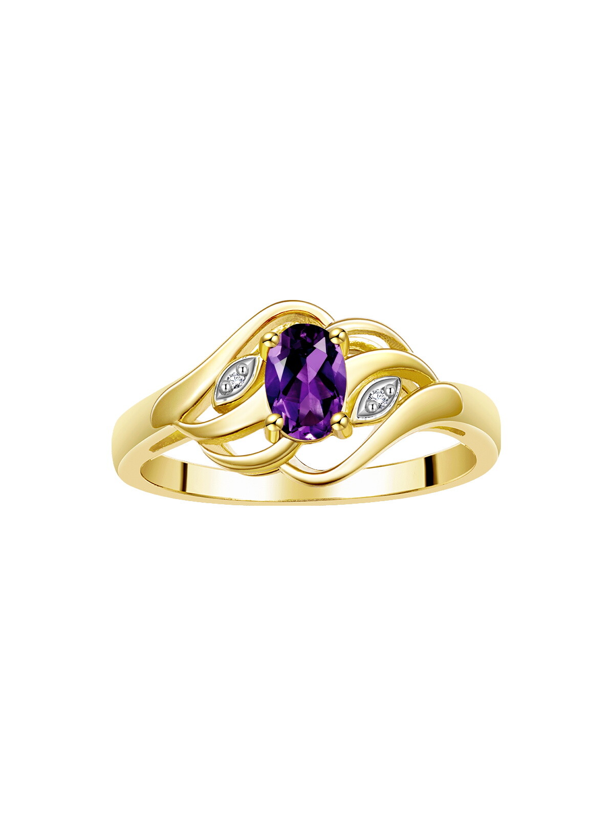 RYLOS Ring with Birthstone & Diamonds in Yellow Gold Plated Silver, Sizes 5-10