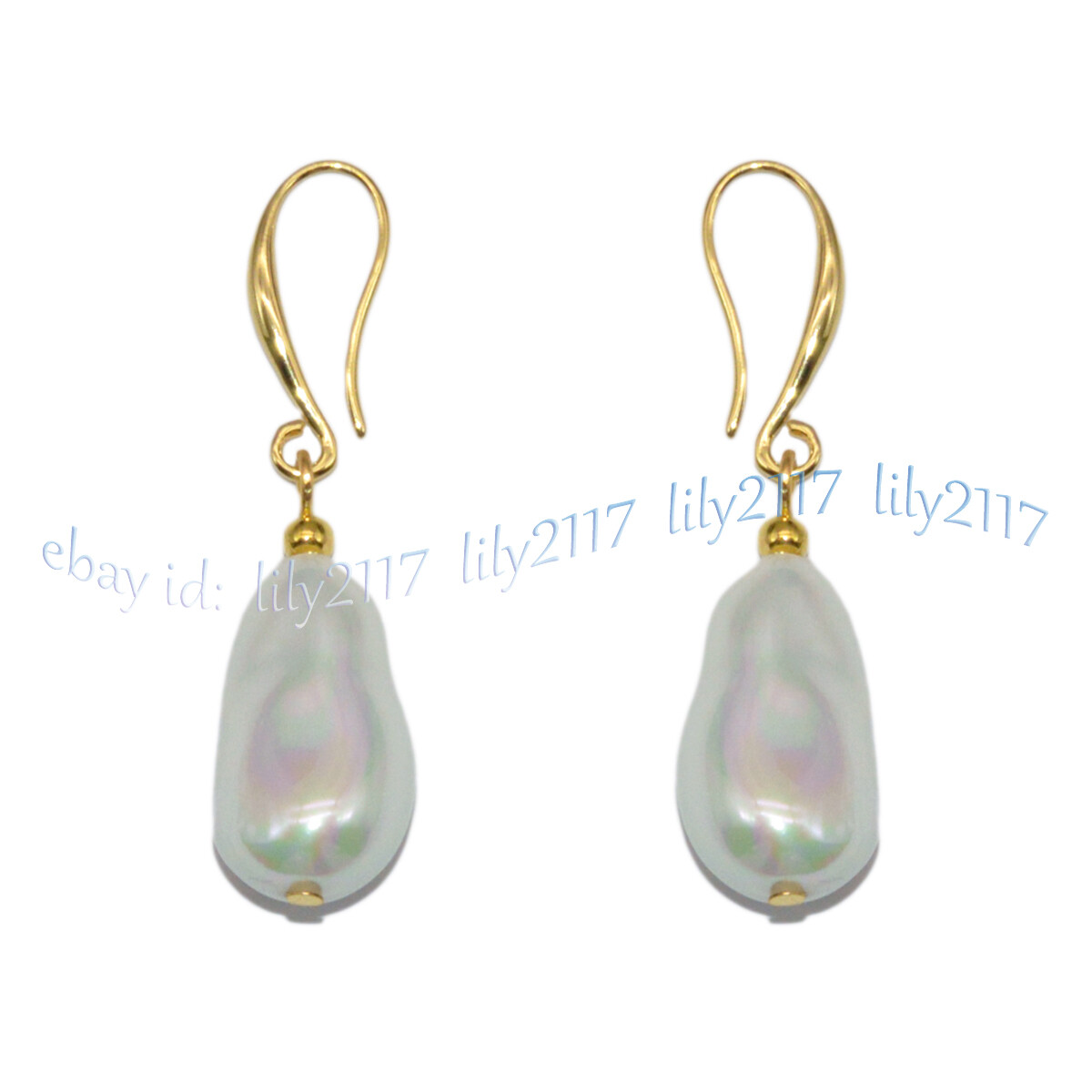 12x20mm White South Sea Baroque Shell Pearl Pendant Necklace Earrings Gold Chain